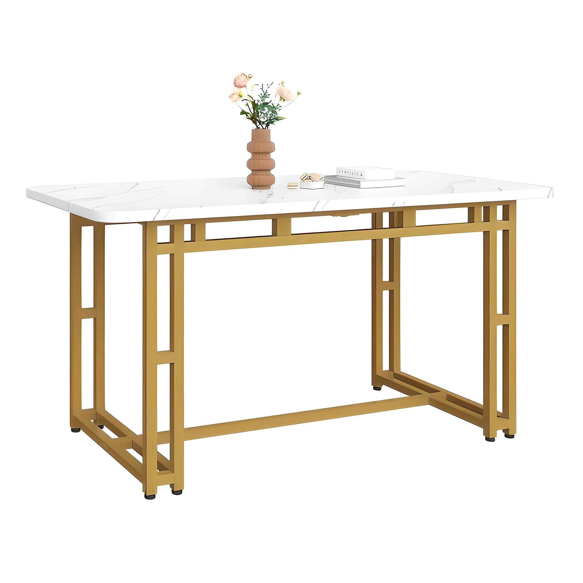 LuneluX_Home – Modern Rectangular Dining Table with Golden Metal Frame (120×70 cm) - enhanced image 14
