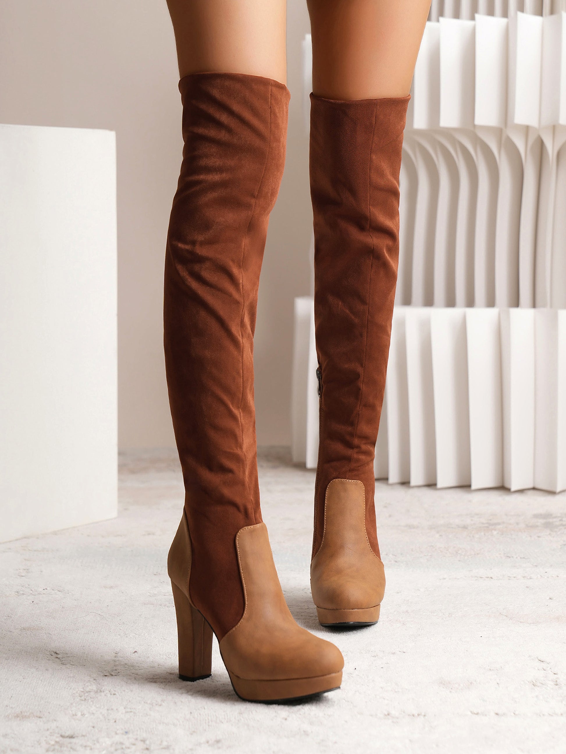 New Long Boots For Women Elastic Suede High Square Heel Over-the-knee Boots Fashion Party Shoes Winter - enhanced image 14