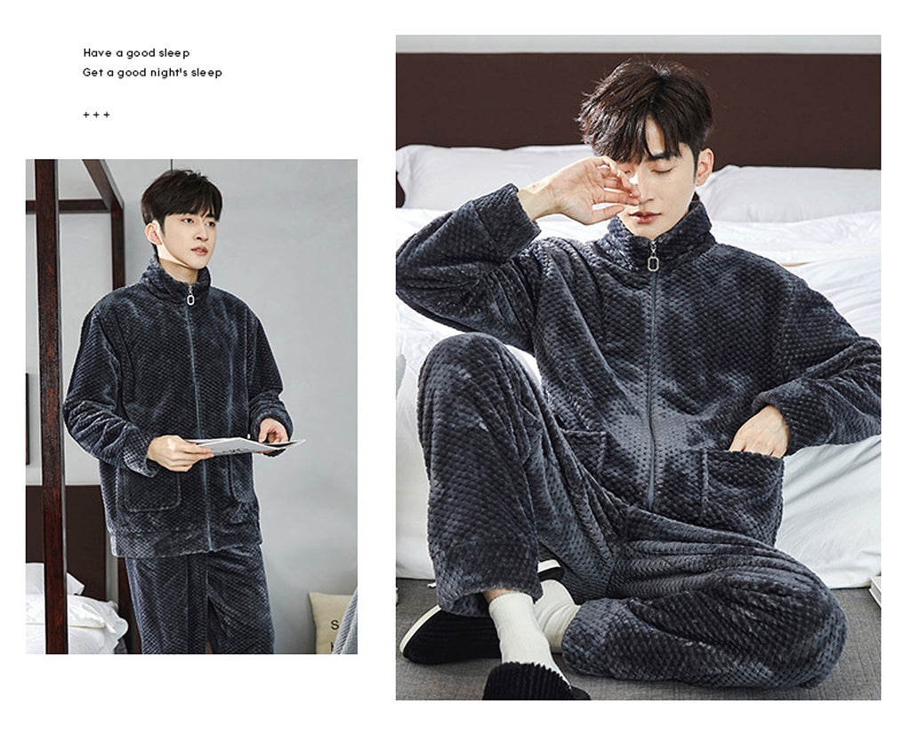 Pajamas Men's Jacquard Flannel Loose Fleece-lined Warm Loungewear - enhanced image 14