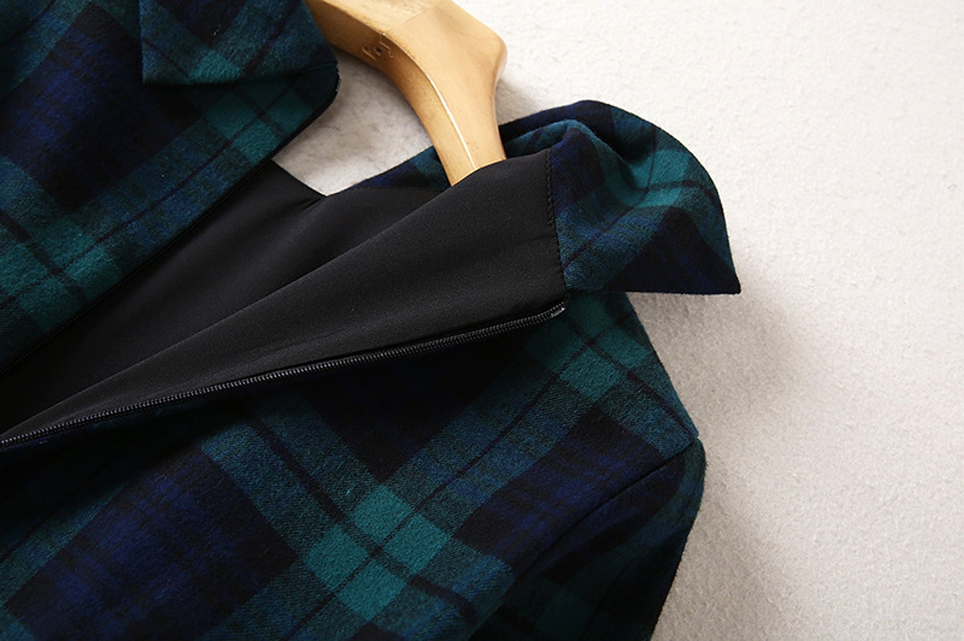 A1. Royal English Lapel Long Sleeve Plaid Waist Dress - enhanced image 14