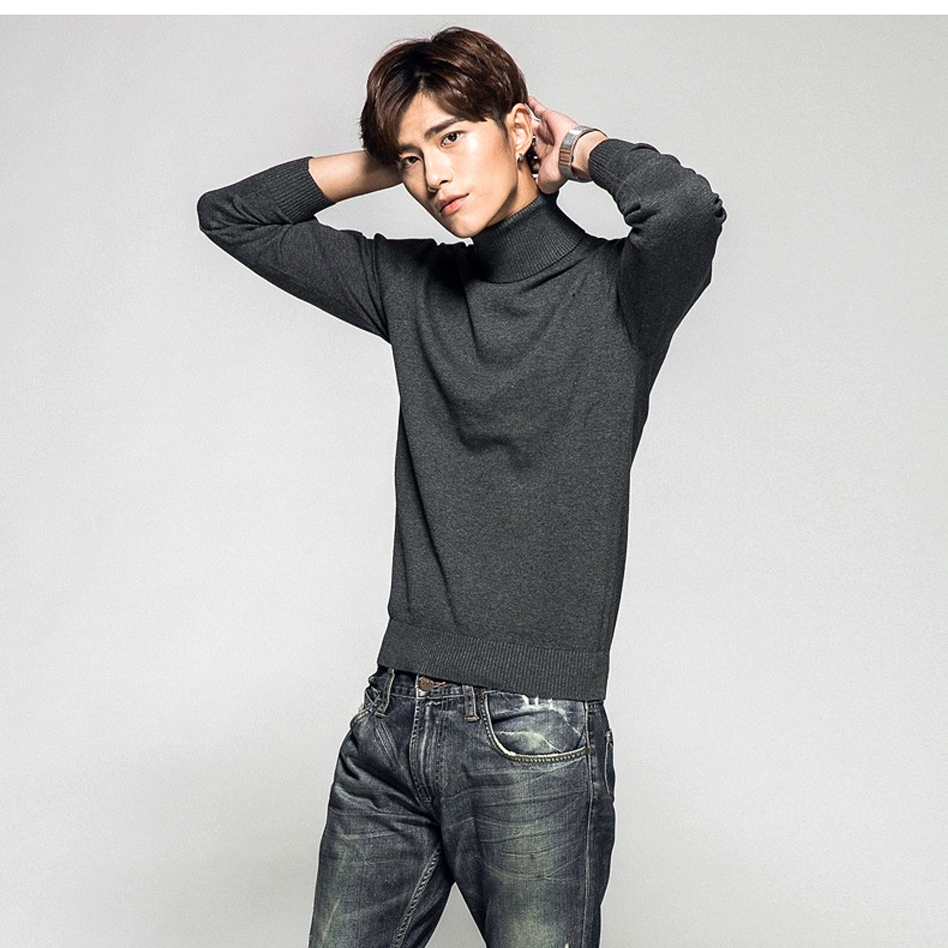 Solid Color Long Sleeve Turtleneck Pullover Men's Base Sweater - enhanced image 14