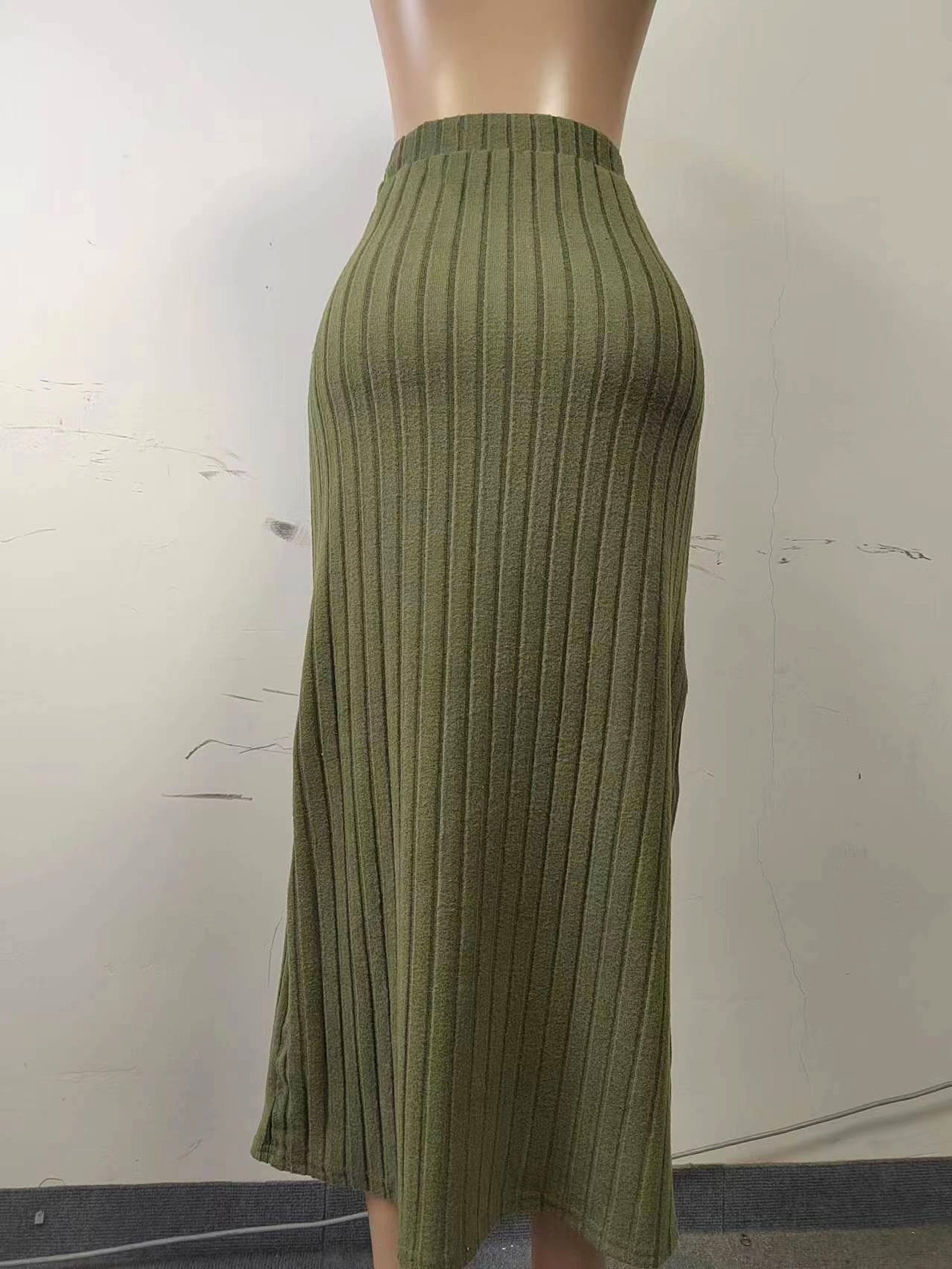 Spring Long Skirt High Waist Side Slit Slim Fit Knitted Women's Dress - enhanced image 14
