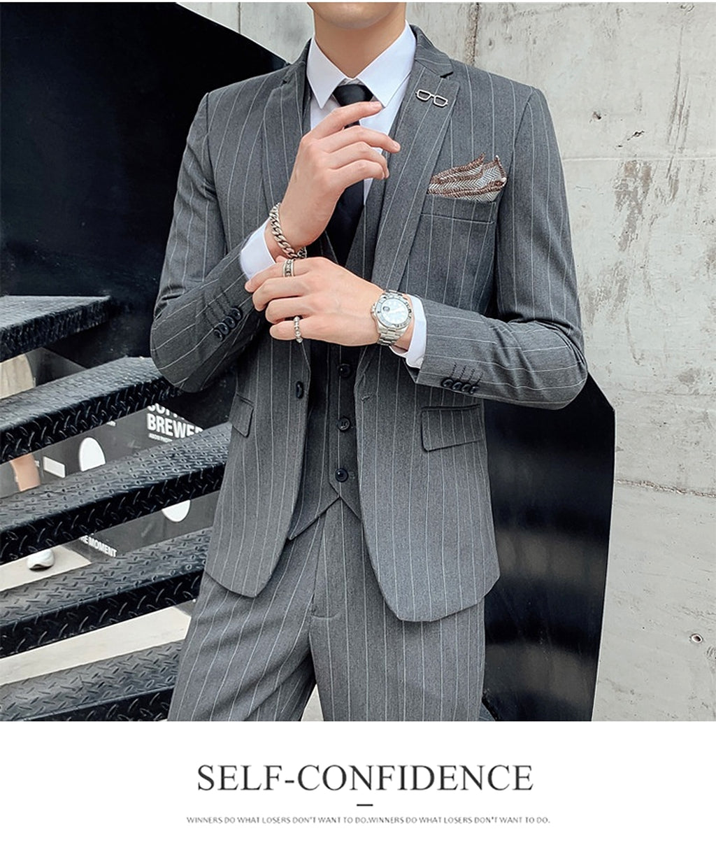 Striped Suit Men's Korean Style Small Suit Professional Business Suit - enhanced image 14