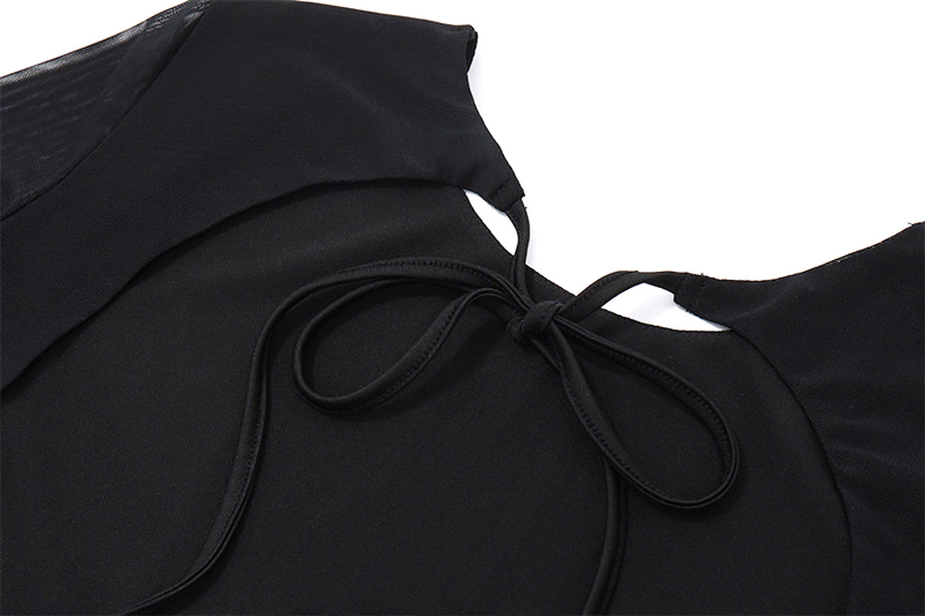 Temperament Crew Neck Horn Long Sleeve Mesh Dress Skinny Skirt - enhanced image 14