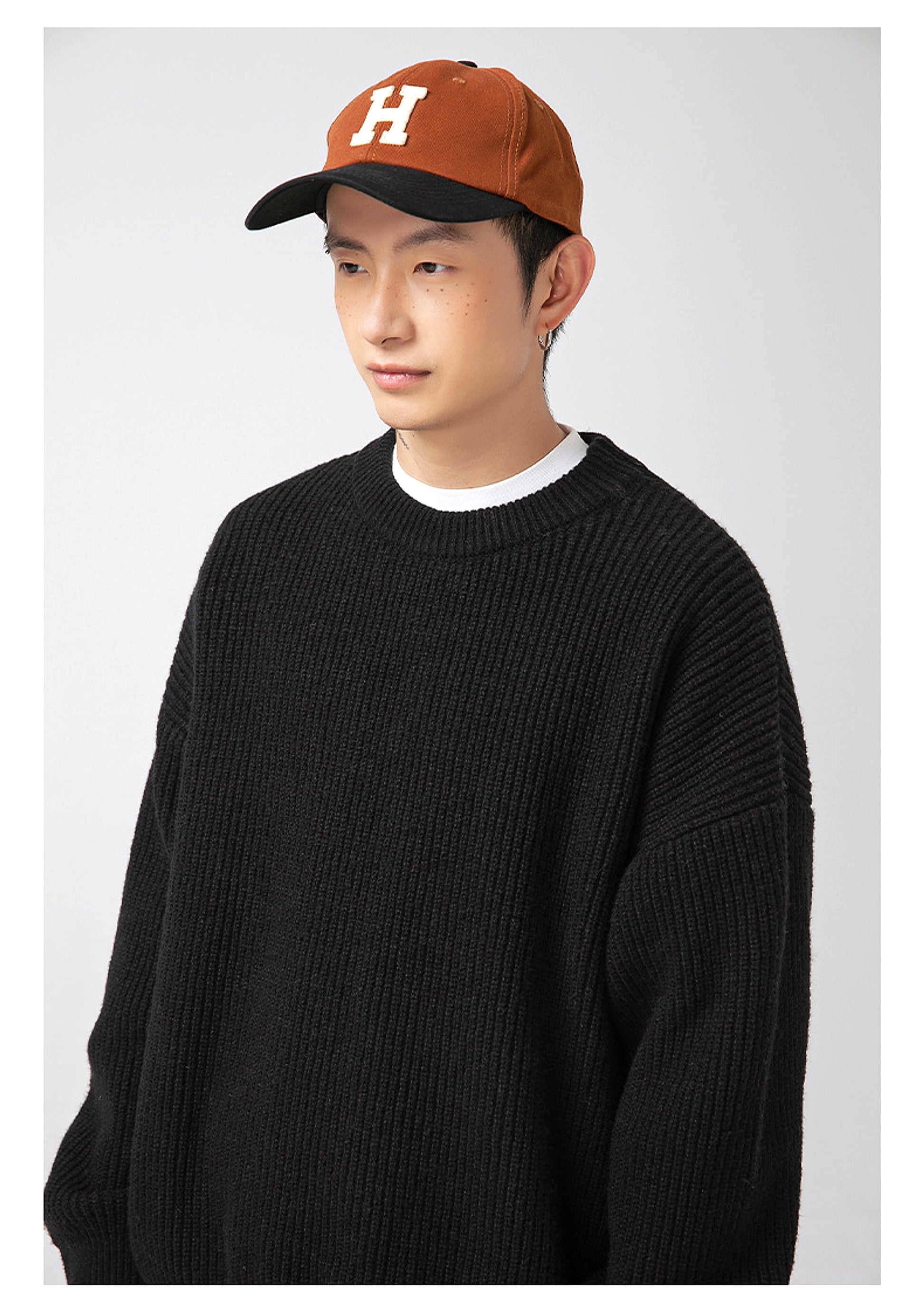 Thick Needle Sunken Stripe Texture Sweater Men's Autumn And Winter Solid Color Coat - enhanced image 14