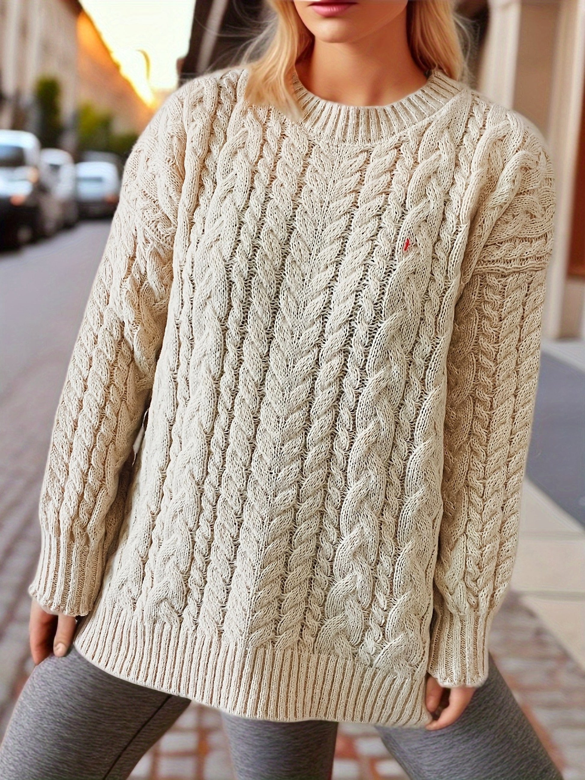 Vintage Vertical Stripes Twist Round Neck Long Sleeve Knitted Pullover Thick Needle Sweater For Women - enhanced image 14