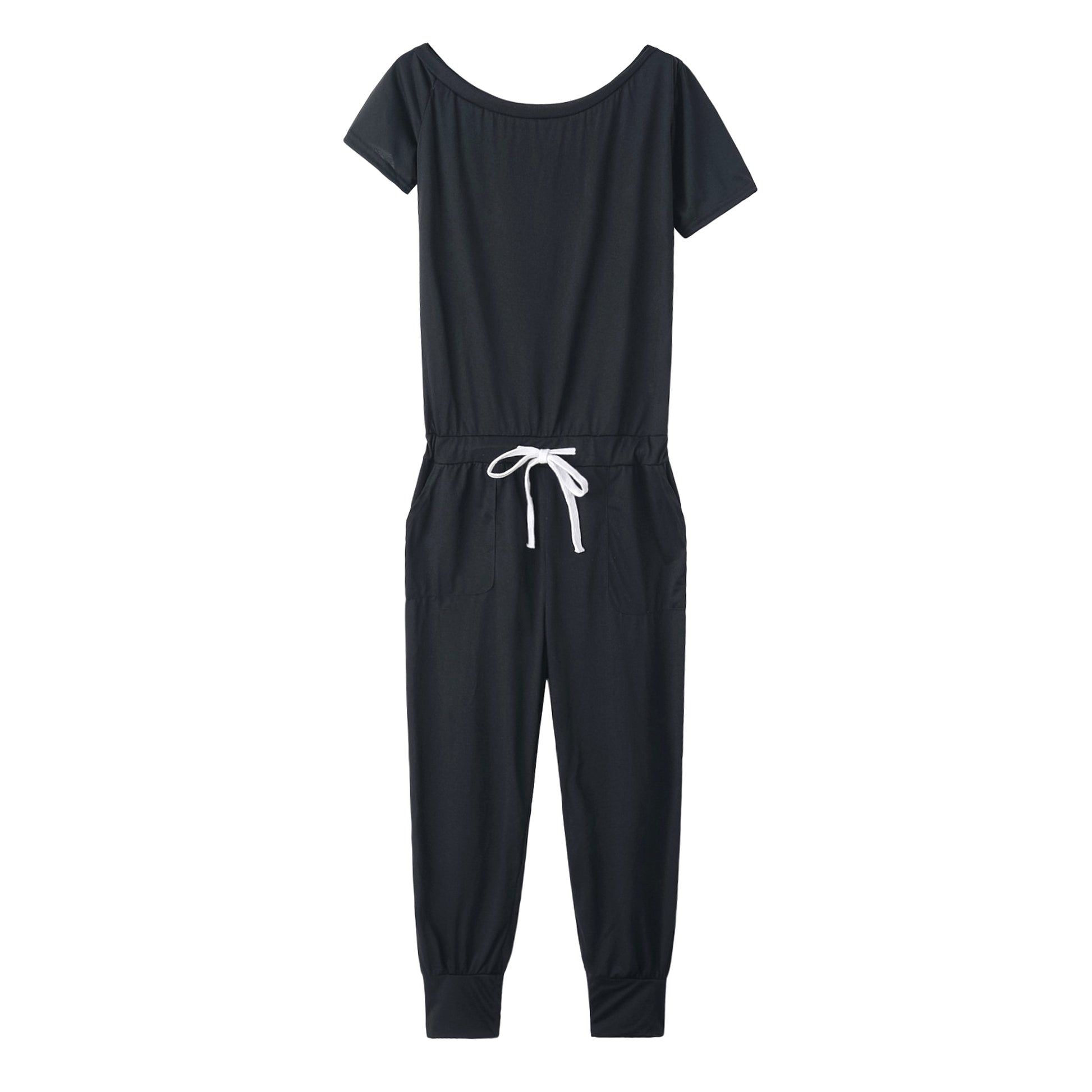 Women's Off-the-shoulder Short-sleeved Pocket Lace-up Shoulder Jumpsuit - enhanced image 14