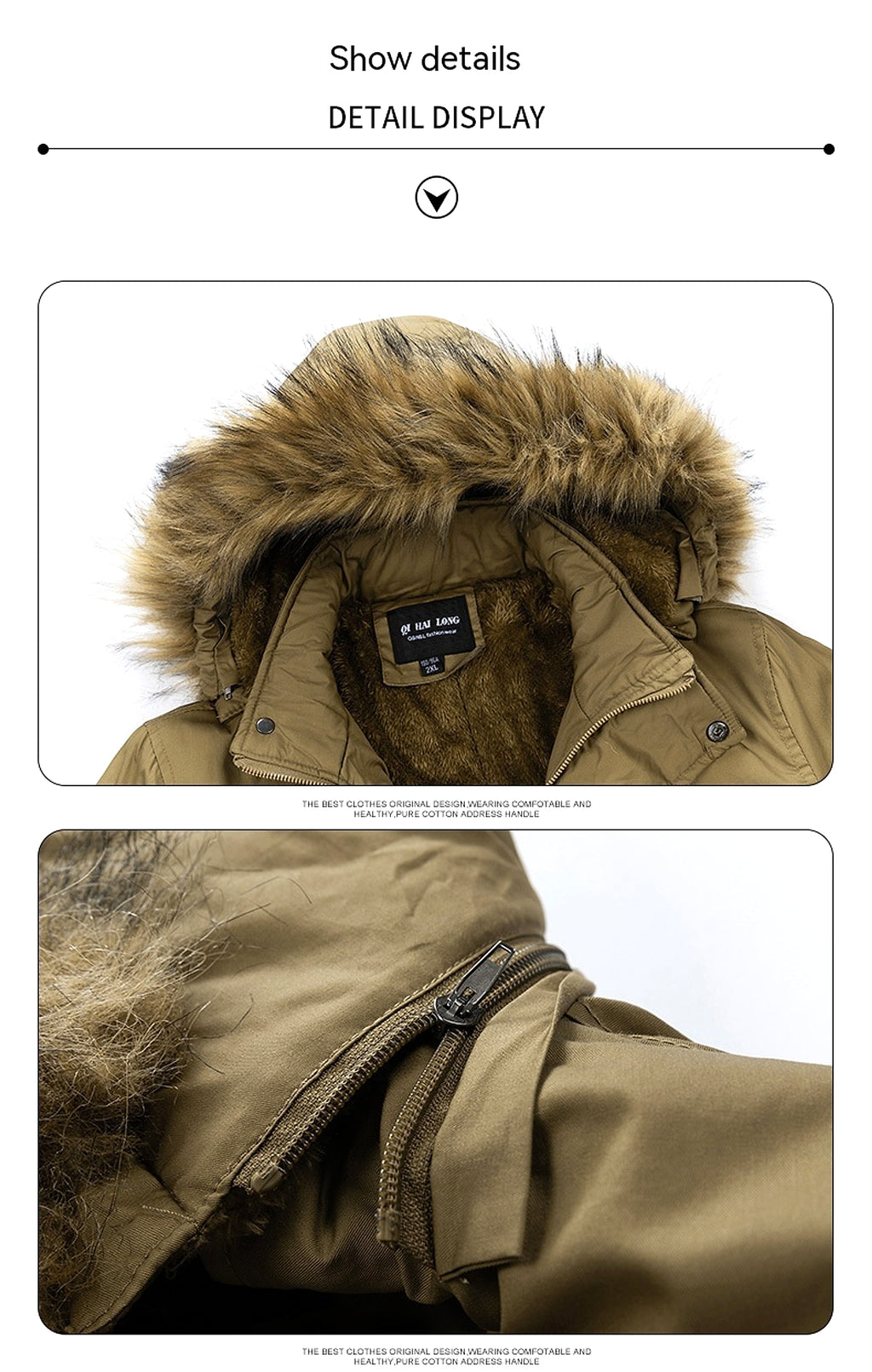 Zipper Solid Color Regular Brown Extra Thick Men 's Jacket - enhanced image 14
