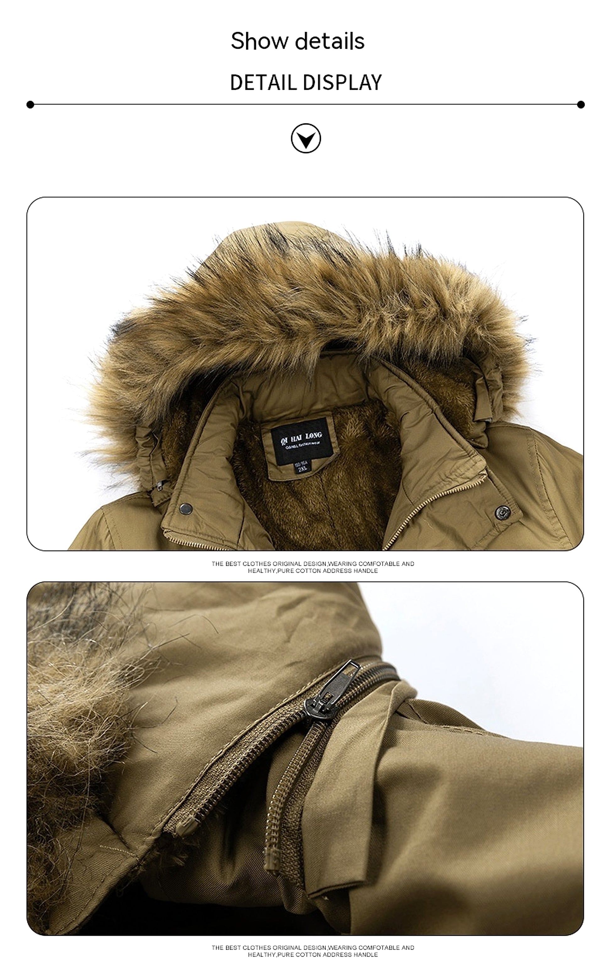 Zipper Solid Color Regular Brown Extra Thick Men 's Jacket - enhanced image 14