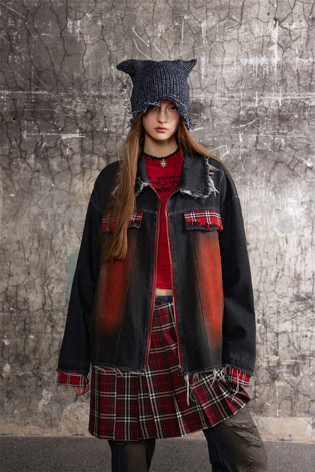 A1. Color Matching Cat Raw-cut Edges Washed And Worn Loose Lapels Coat Fashion - enhanced image 15