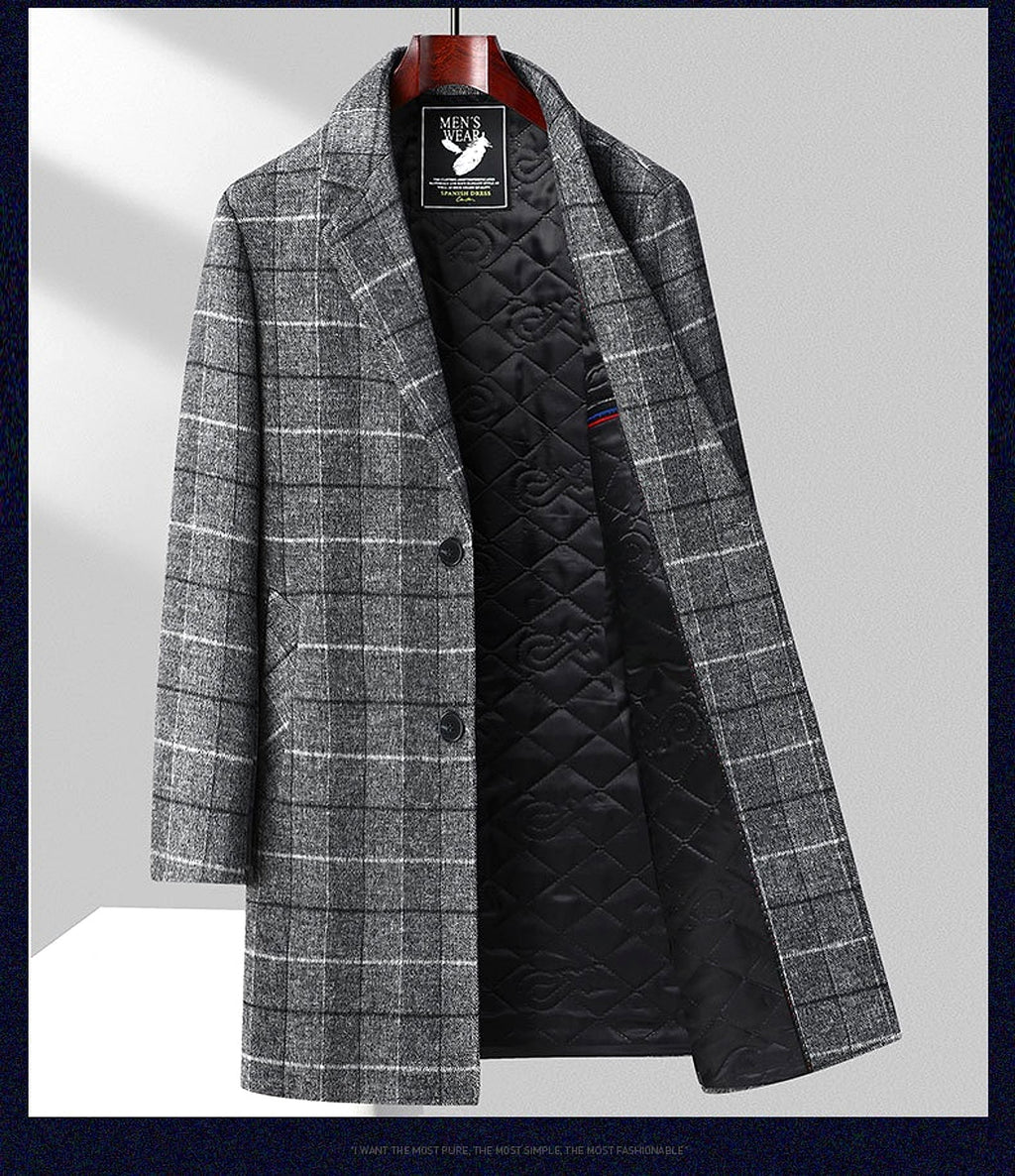 25 Edition – Men’s Wool-Blend Plaid Business Overcoat (Mid-Length) - enhanced image 15