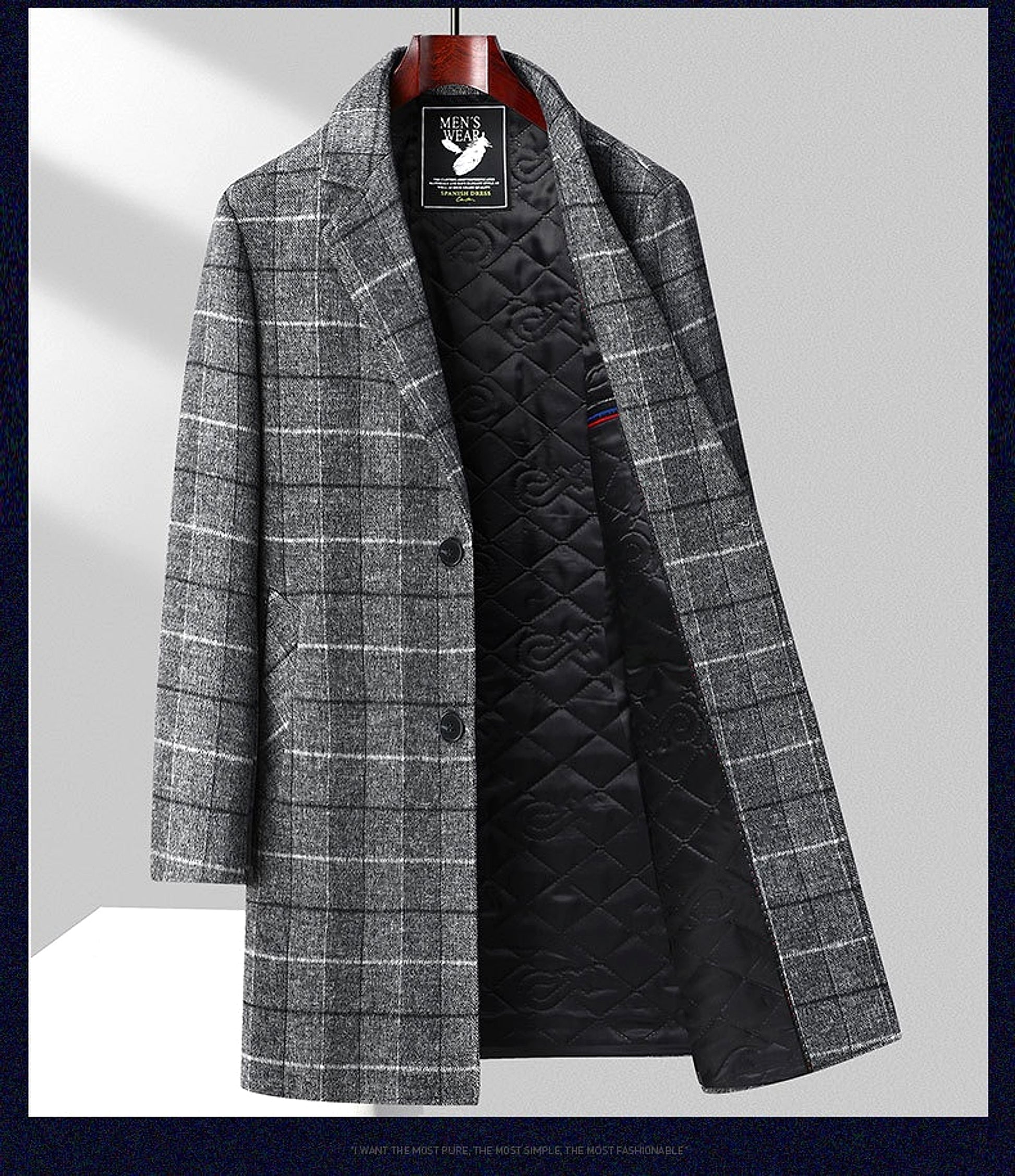 25 Edition – Men’s Wool-Blend Plaid Business Overcoat (Mid-Length) - enhanced image 15