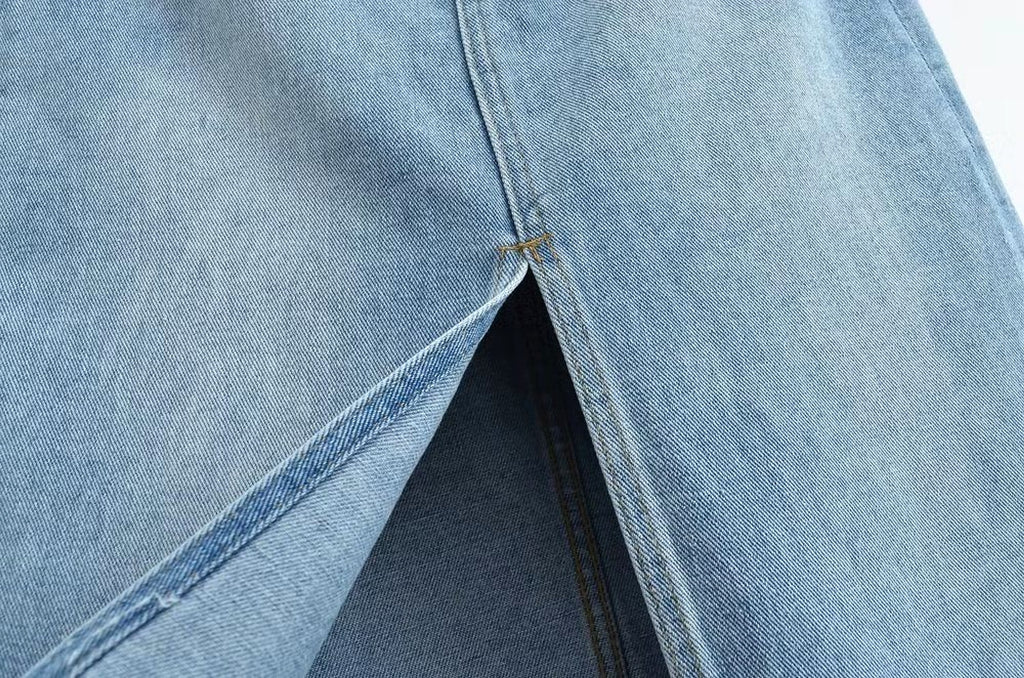 A1. Front Slit Hem Lock Street Denim Skirt - enhanced image 15