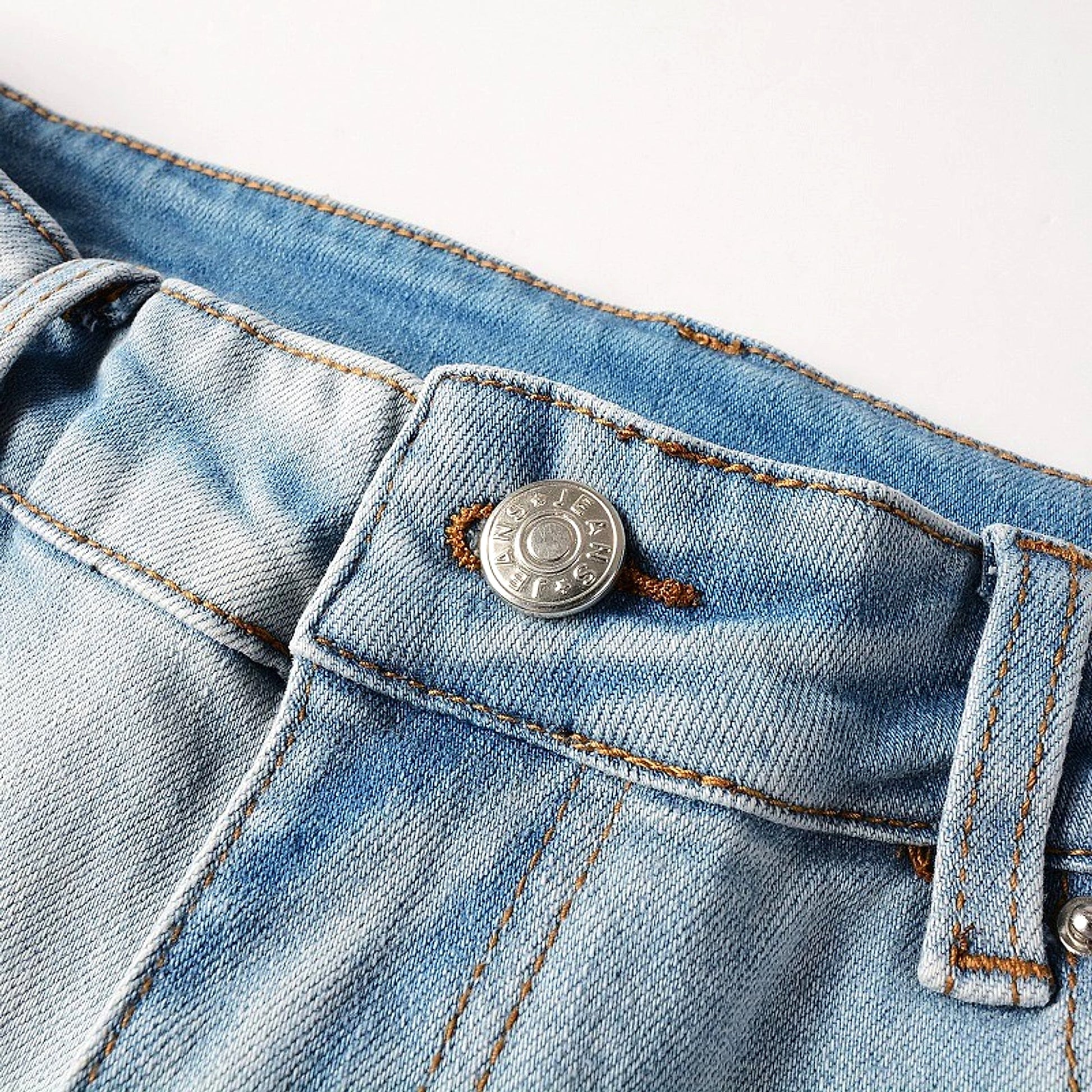 Baby Blue Wash Water Worn Patch Torn Jeans Male - enhanced image 15