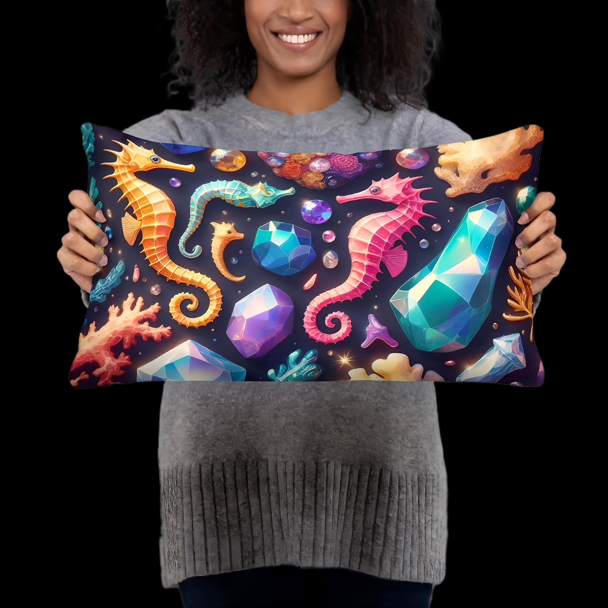 Seahorse Pillow Cushion Ocean Decor | US/EU Warehouse | Nautical Cushion 22 x 22 - enhanced image 15