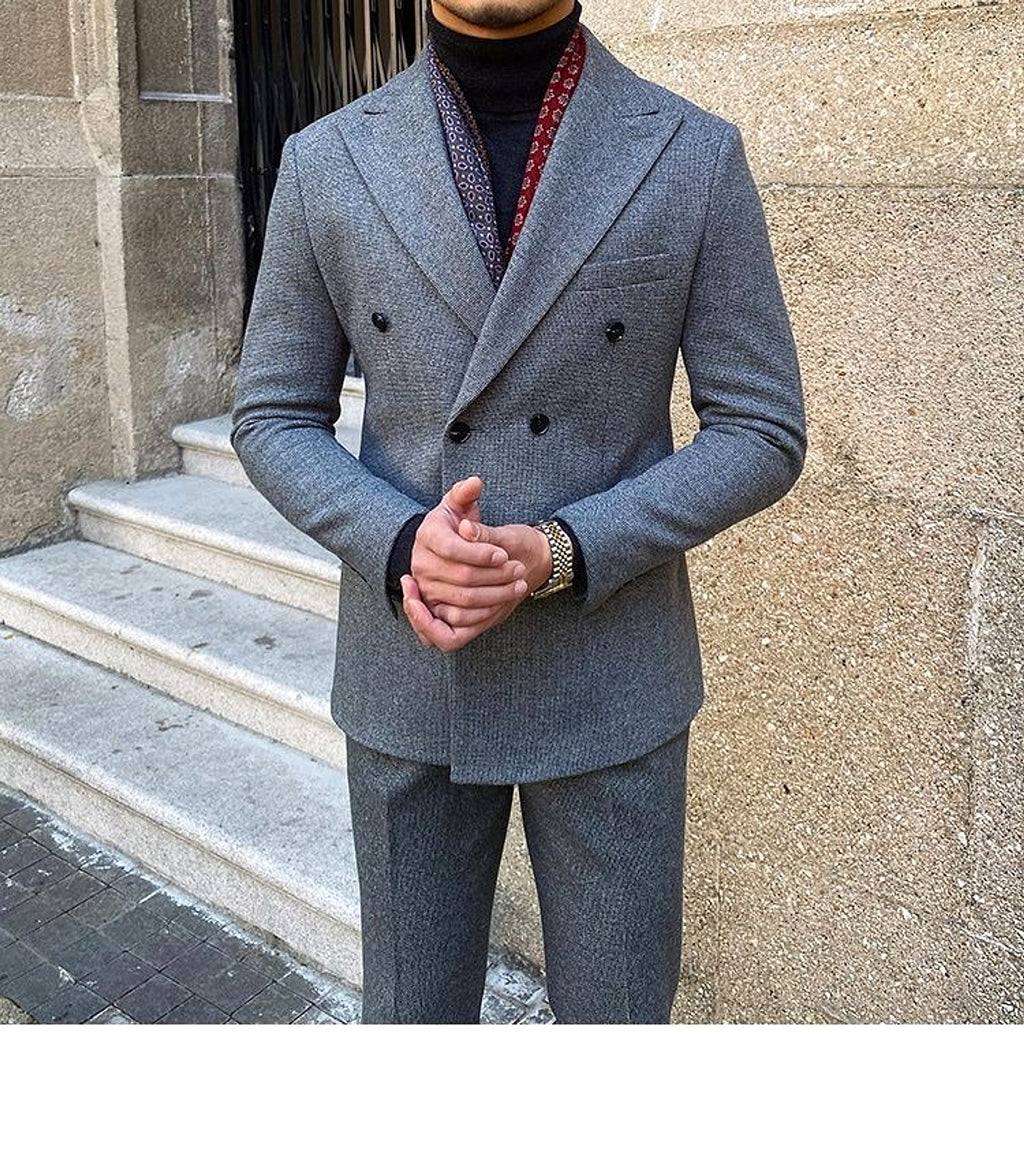 Houndstooth Double Breasted Slim Fit Suit Men's Suit - enhanced image 15