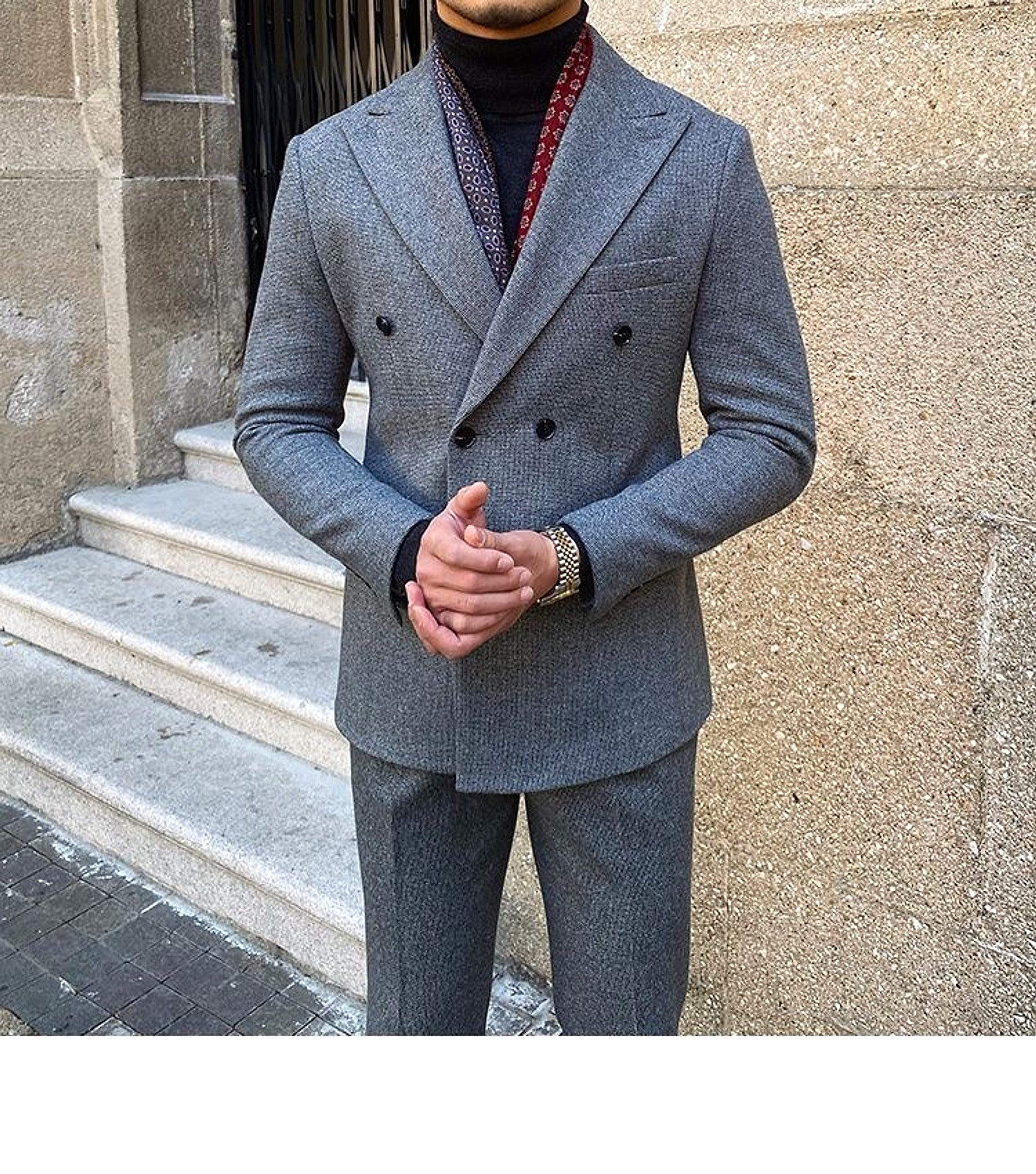 Houndstooth Double Breasted Slim Fit Suit Men's Suit - enhanced image 15