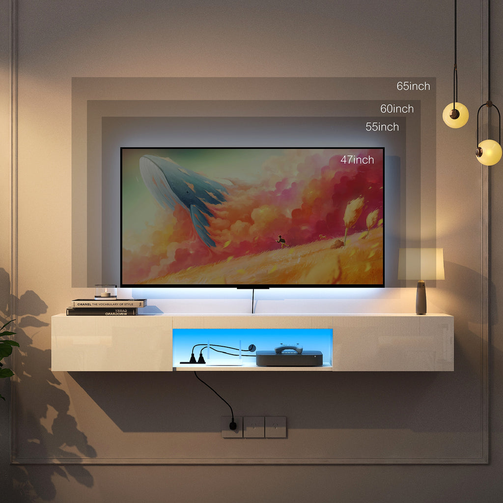 LumiWall™ – Floating TV Wall Shelf with 16-Color LED Lights for 55–65" Screens (US Warehouse) - enhanced image 15