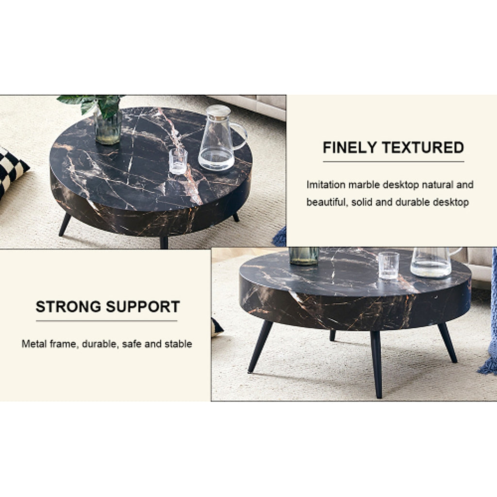 LuxeHome™ – 31.5" Black Marble Round Coffee Table with Adjustable Metal Legs (US Warehouse) - enhanced image 15