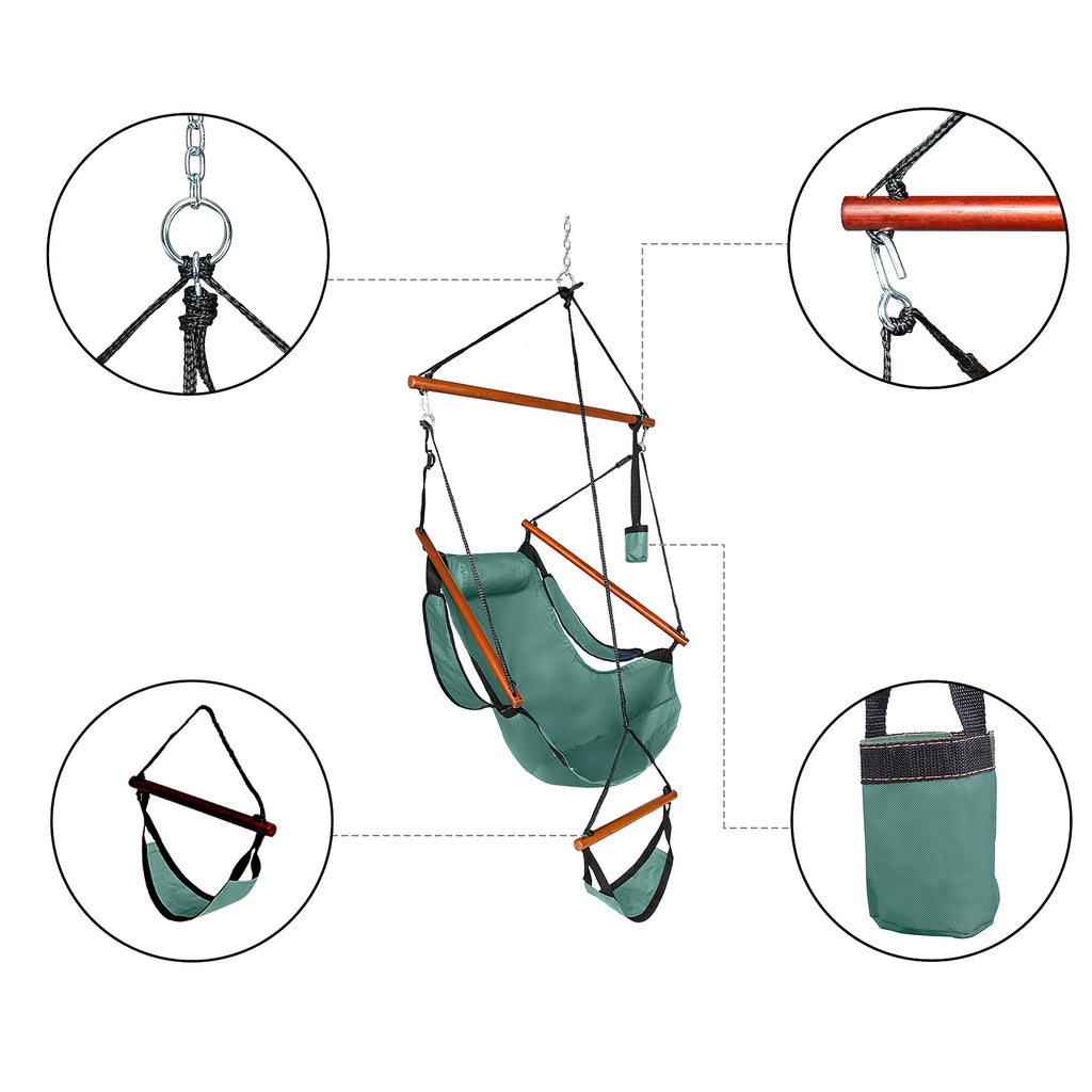 LuxeSwing™ – Oxford Hanging Chair with Wooden Bar & Cup Holder, Green (US Warehouse) - enhanced image 15