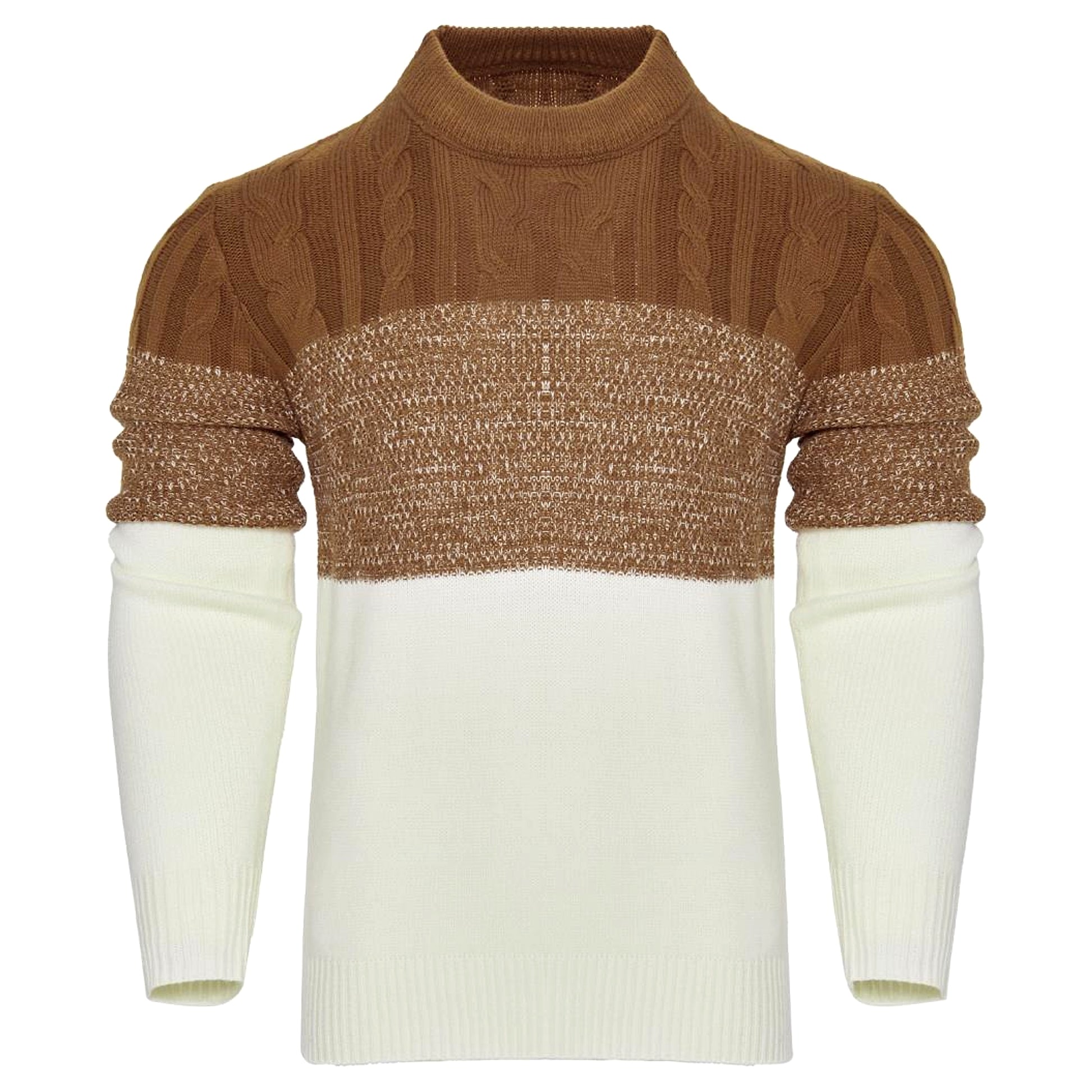 Men's Casual Color Block Long Sleeve Cable Knit Pullover Sweater - enhanced image 15