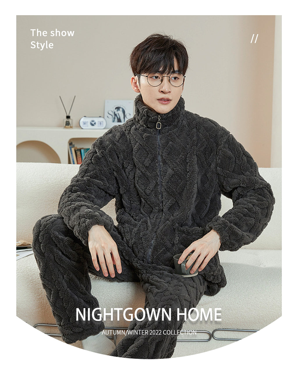 Pajamas Men's Jacquard Flannel Loose Fleece-lined Warm Loungewear - enhanced image 15