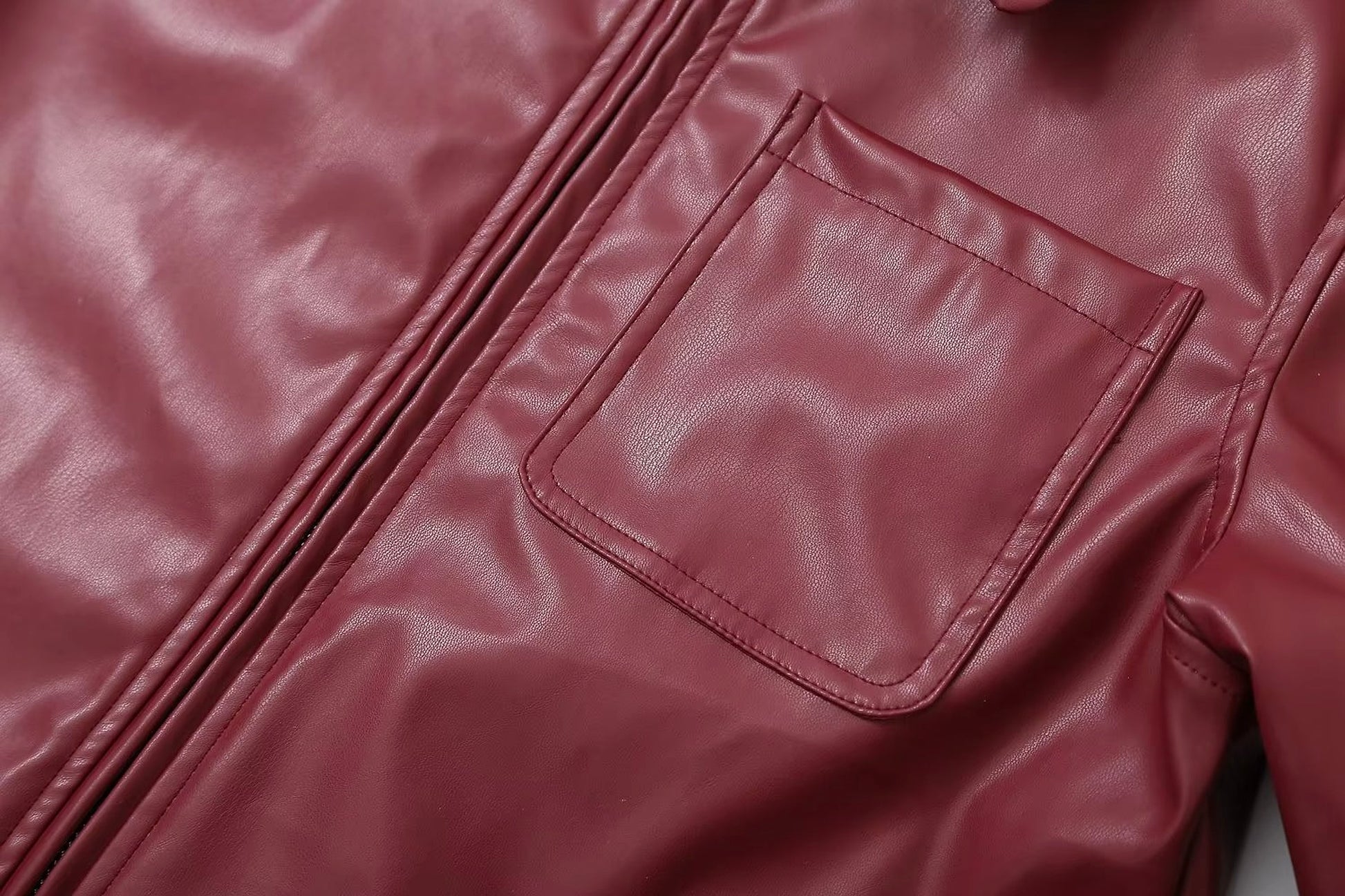 Retro Fashion Polo Collar Advanced PU Leather Jacket Coat - enhanced image 15
