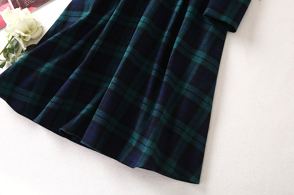 A1. Royal English Lapel Long Sleeve Plaid Waist Dress - enhanced image 15