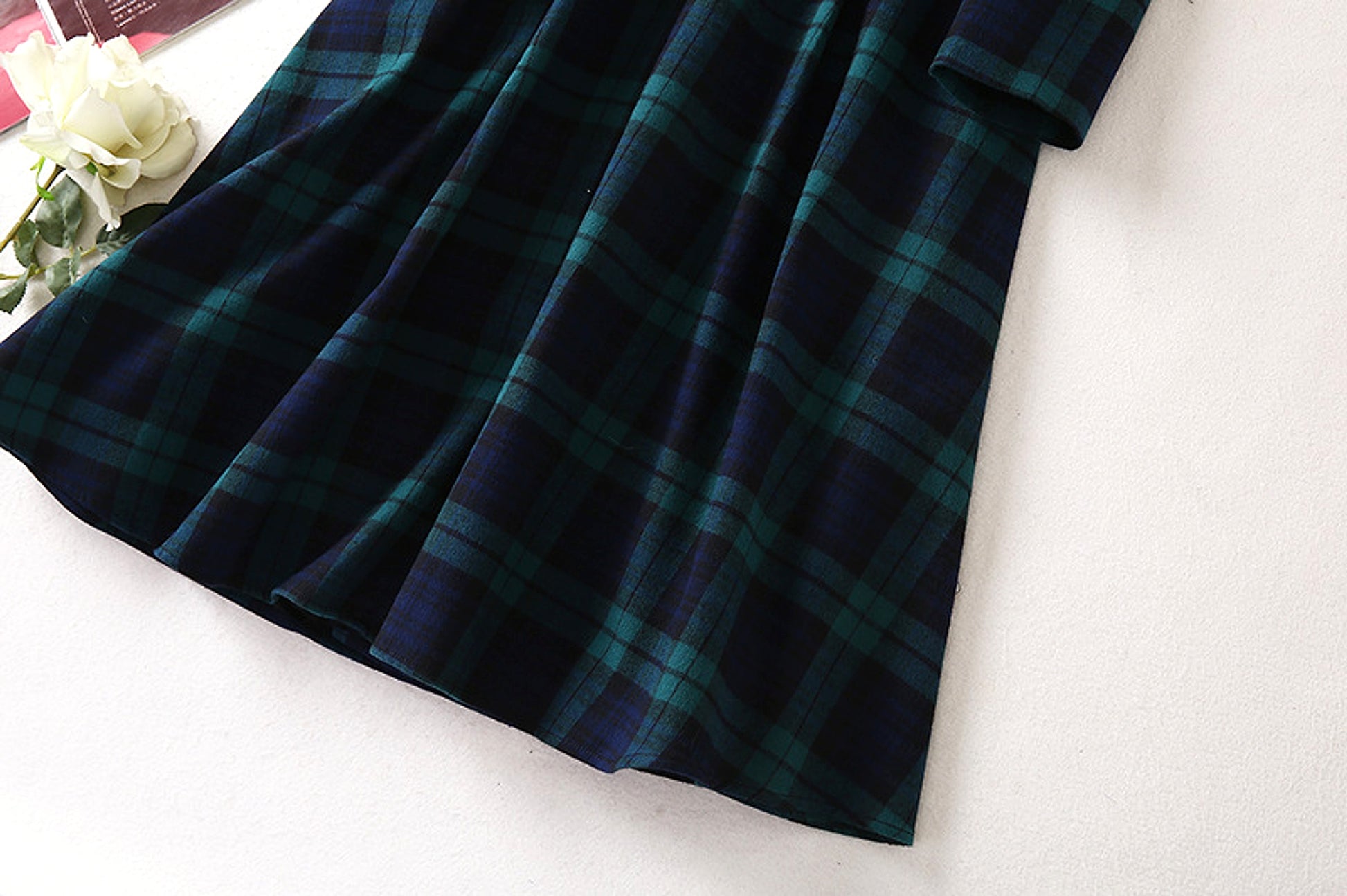A1. Royal English Lapel Long Sleeve Plaid Waist Dress - enhanced image 15