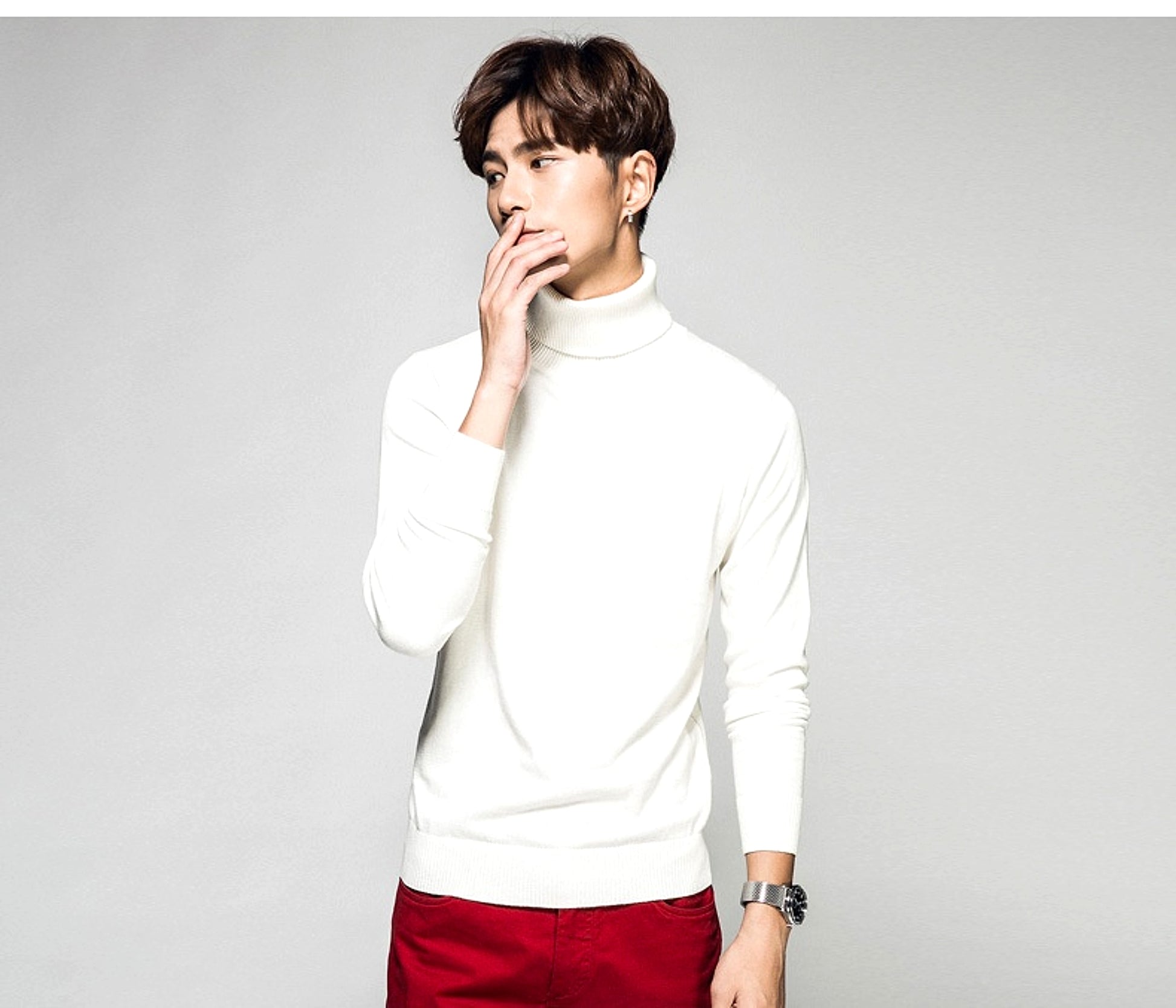 Solid Color Long Sleeve Turtleneck Pullover Men's Base Sweater - enhanced image 15