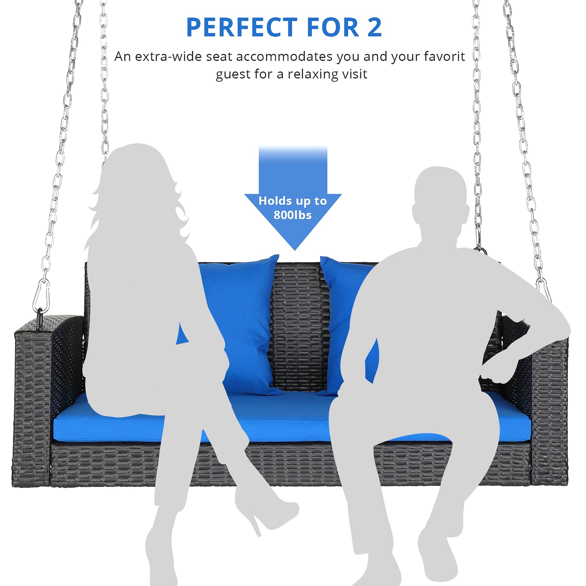 SolunaSwing™ – 4ft Black Rattan Hanging Chair with Blue Cushions - enhanced image 15