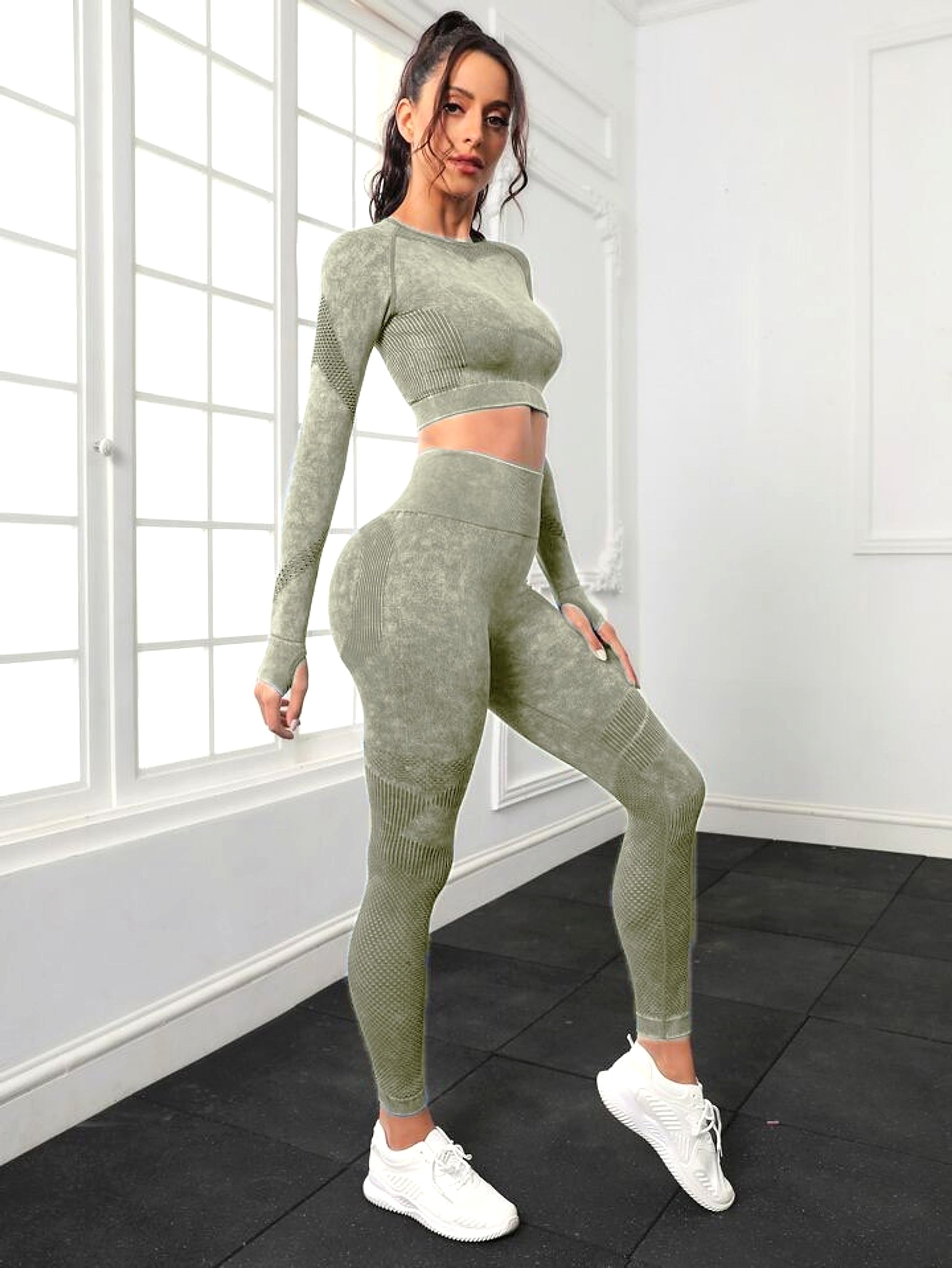 A.1 Sports Long Sleeve Fitness Yoga Leggings Pants Two-piece Set - enhanced image 15