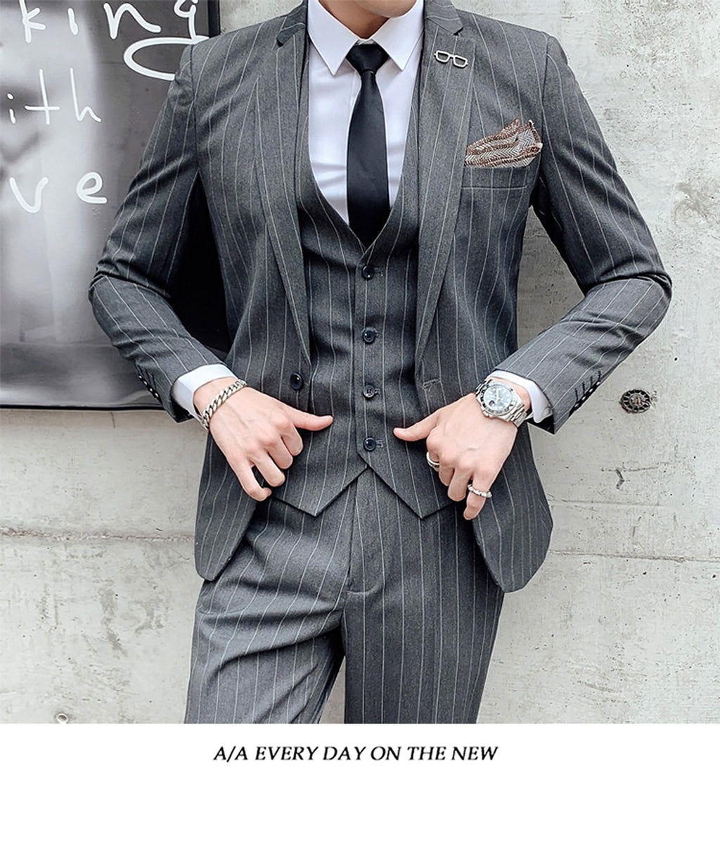 Striped Suit Men's Korean Style Small Suit Professional Business Suit - enhanced image 15