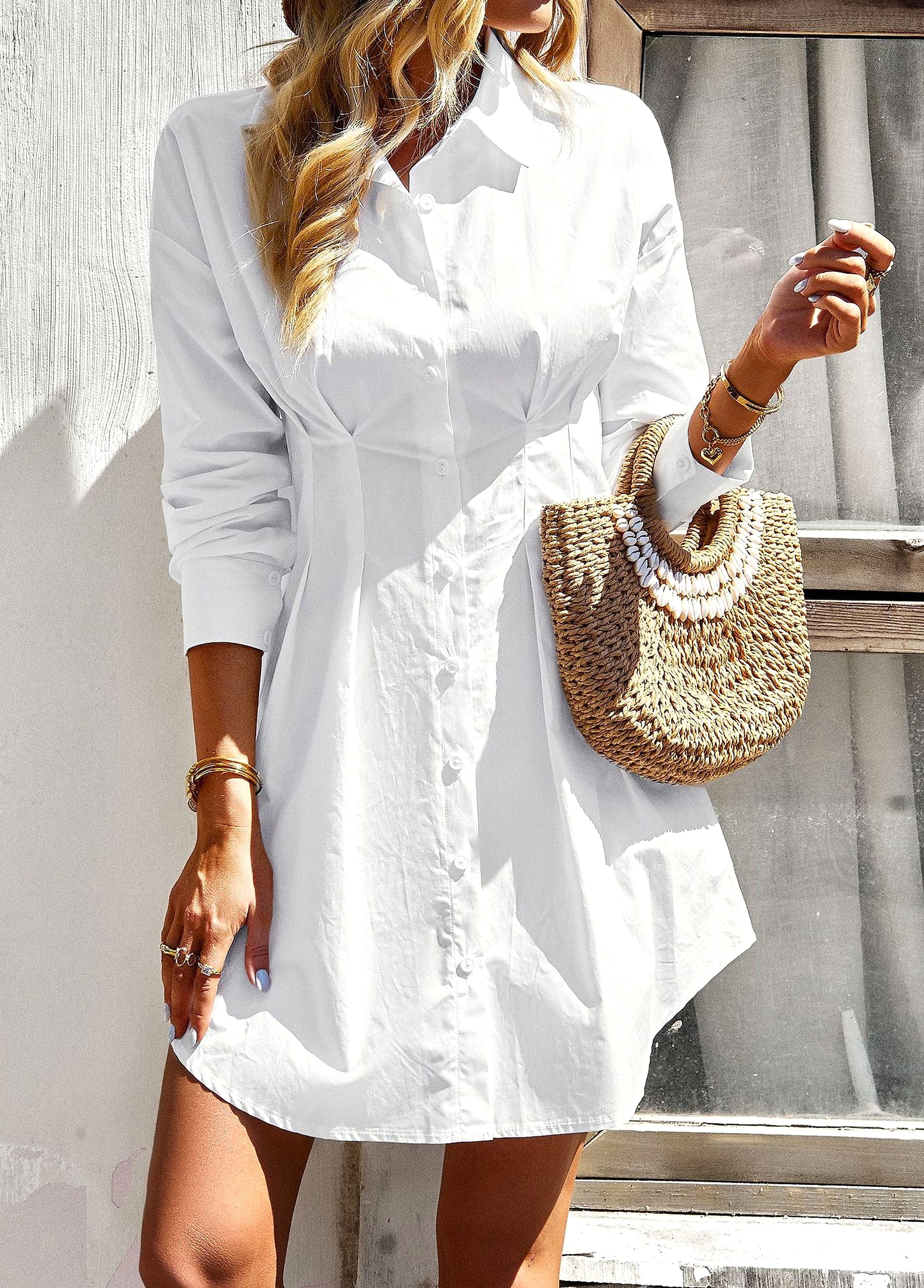 Temperament Commute Solid Color Shirt Dress Women - enhanced image 15