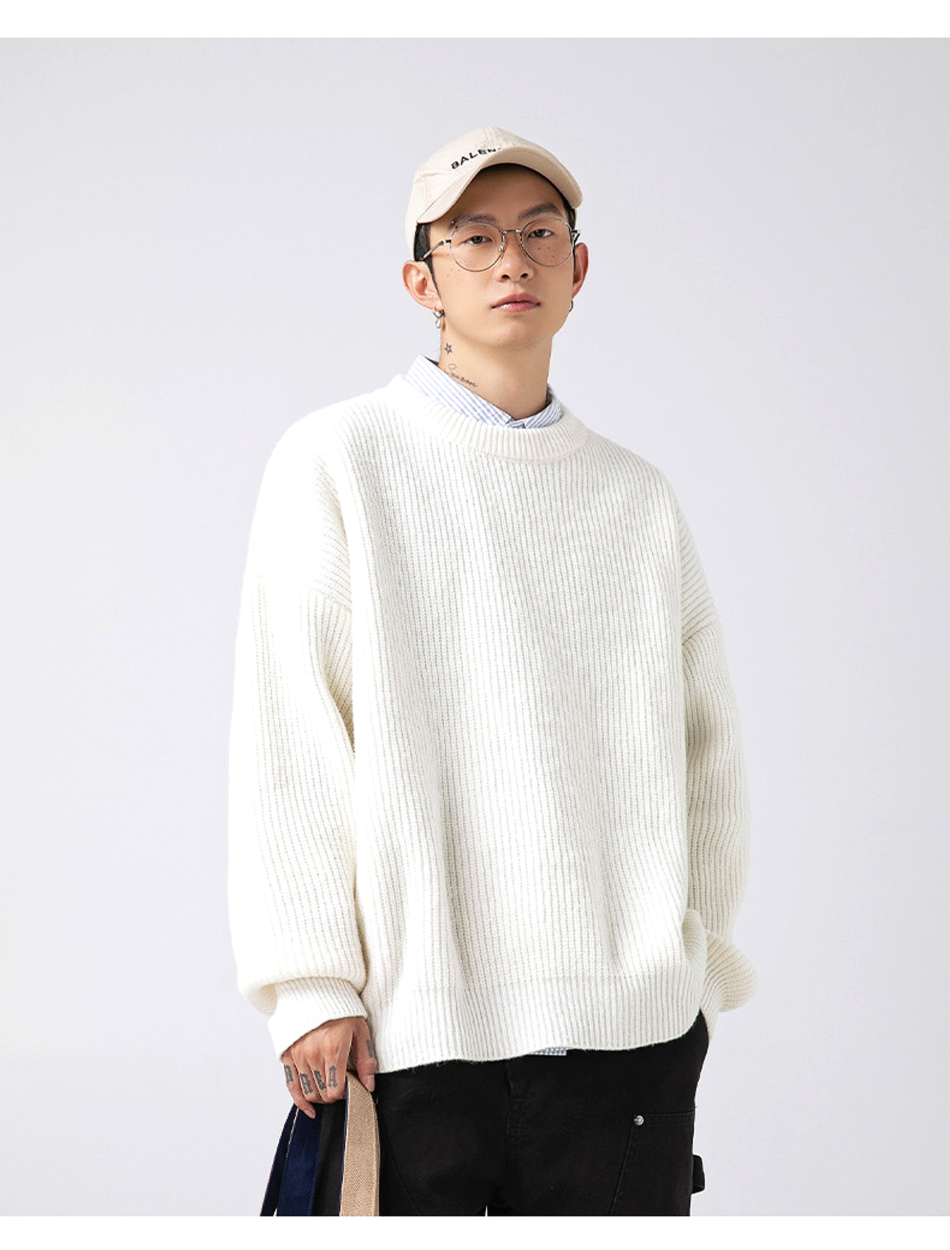 Thick Needle Sunken Stripe Texture Sweater Men's Autumn And Winter Solid Color Coat - enhanced image 15