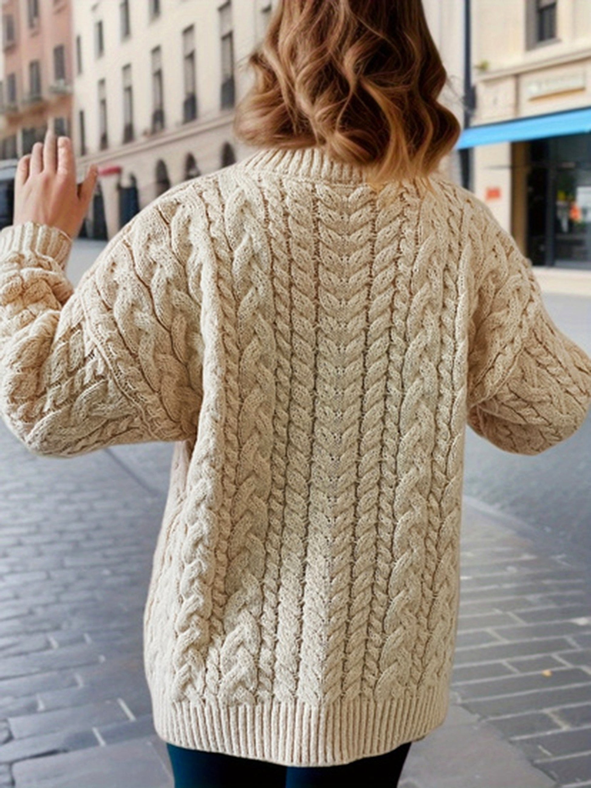 Vintage Vertical Stripes Twist Round Neck Long Sleeve Knitted Pullover Thick Needle Sweater For Women - enhanced image 15