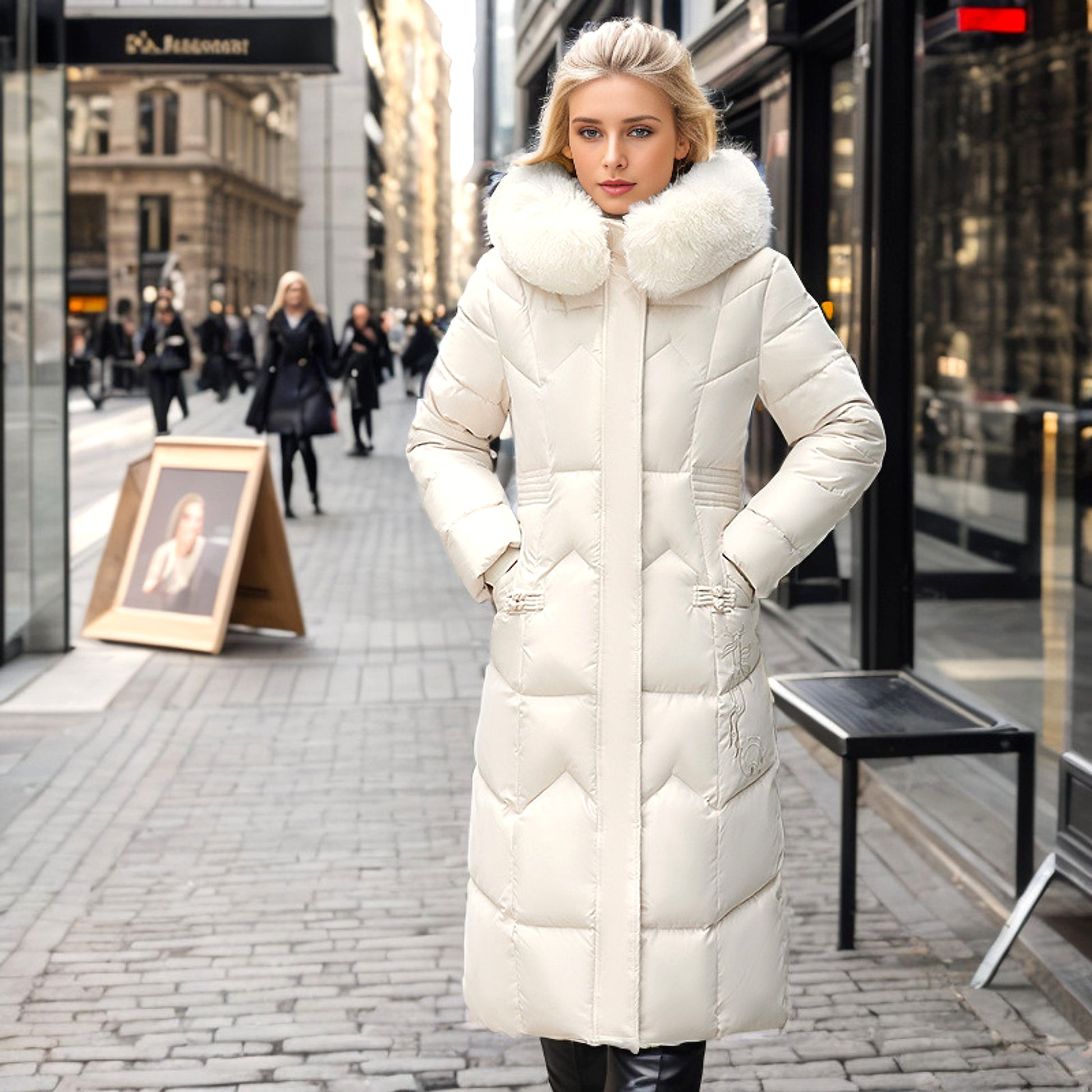 Winter Long Coat With Thickened Fur Collar Straight Slim Cotton-padded Jacket Women - enhanced image 15