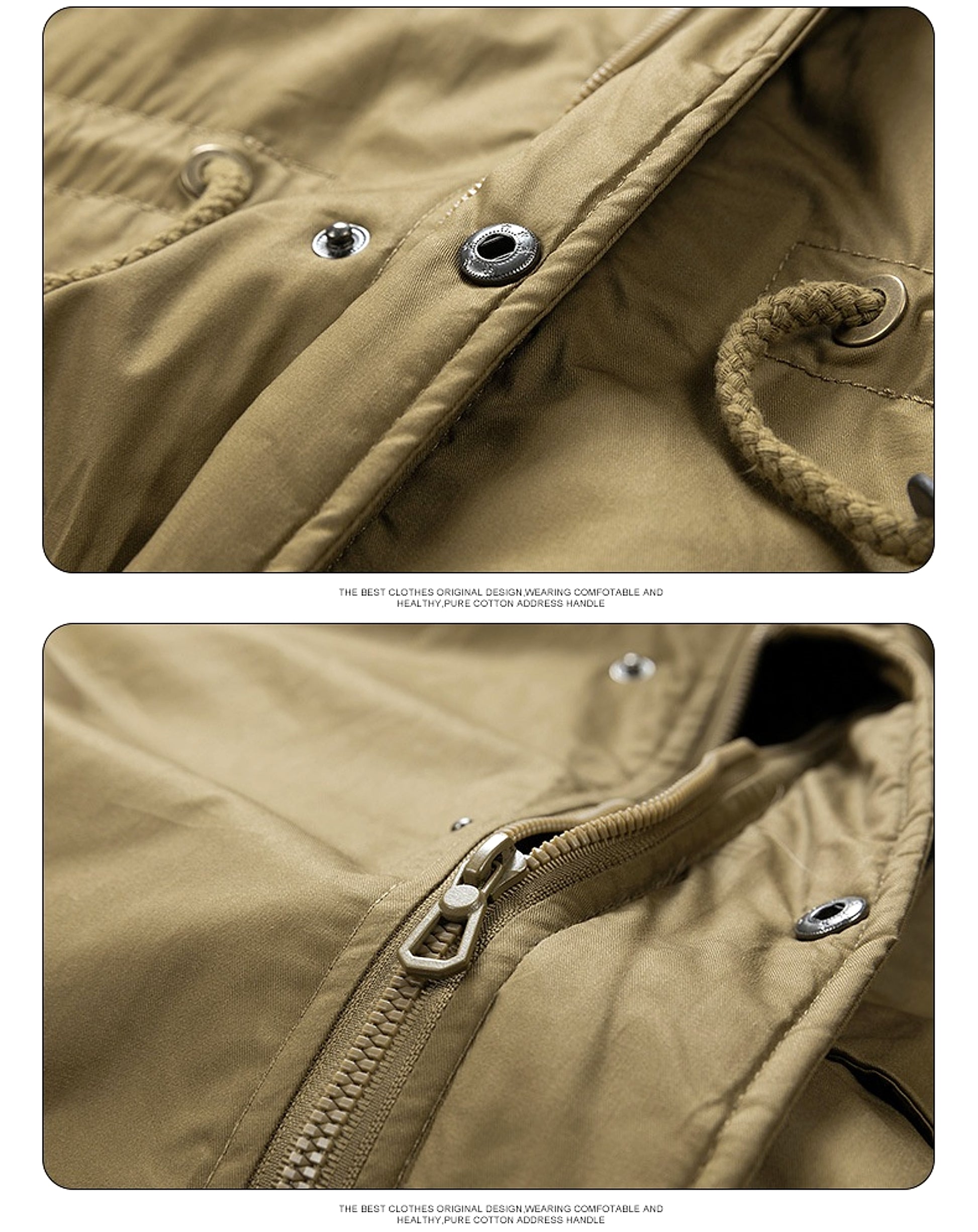 Zipper Solid Color Regular Brown Extra Thick Men 's Jacket - enhanced image 15