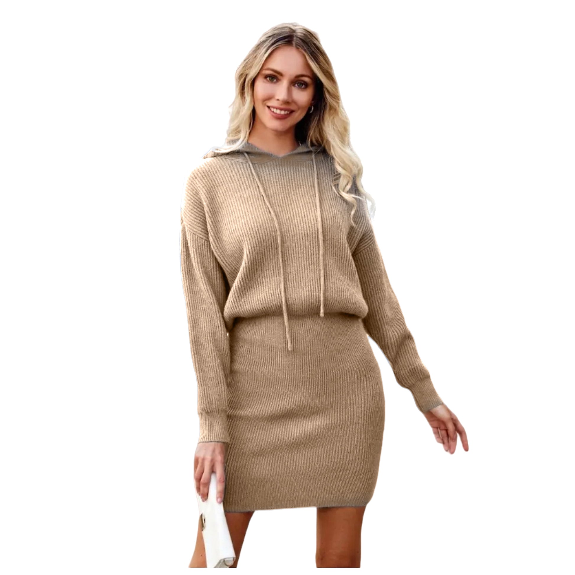 Casual Dress Mid-length Hooded Cinched Waist Sweater - enhanced image 16