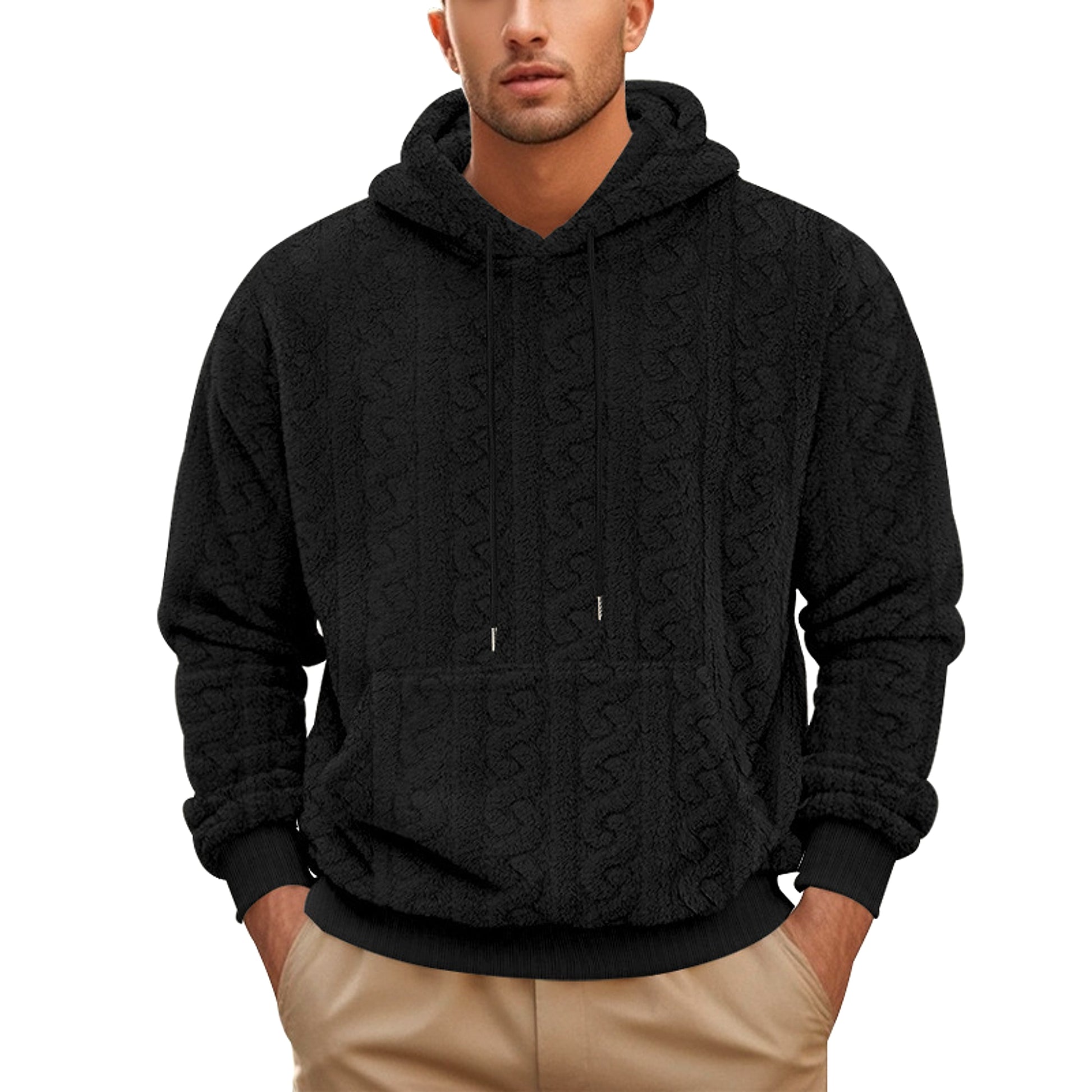 European And American Fall Winter Men Hooded Jacquard Teddy Plush Sports And Leisure Sweater - enhanced image 16