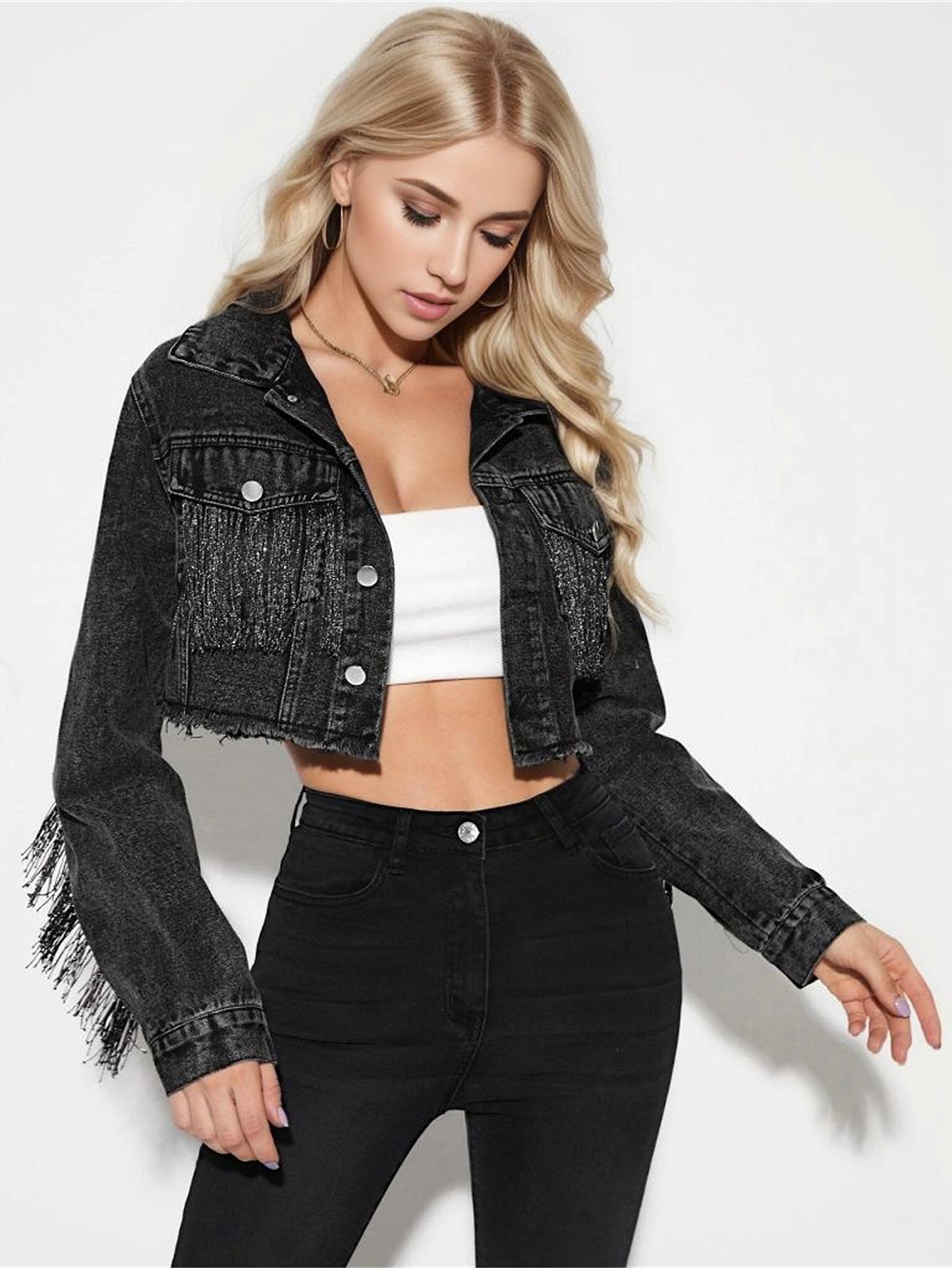 A1. Fashion Tassel Stitching Do The Old Cowboy Jacket For Women - enhanced image 16