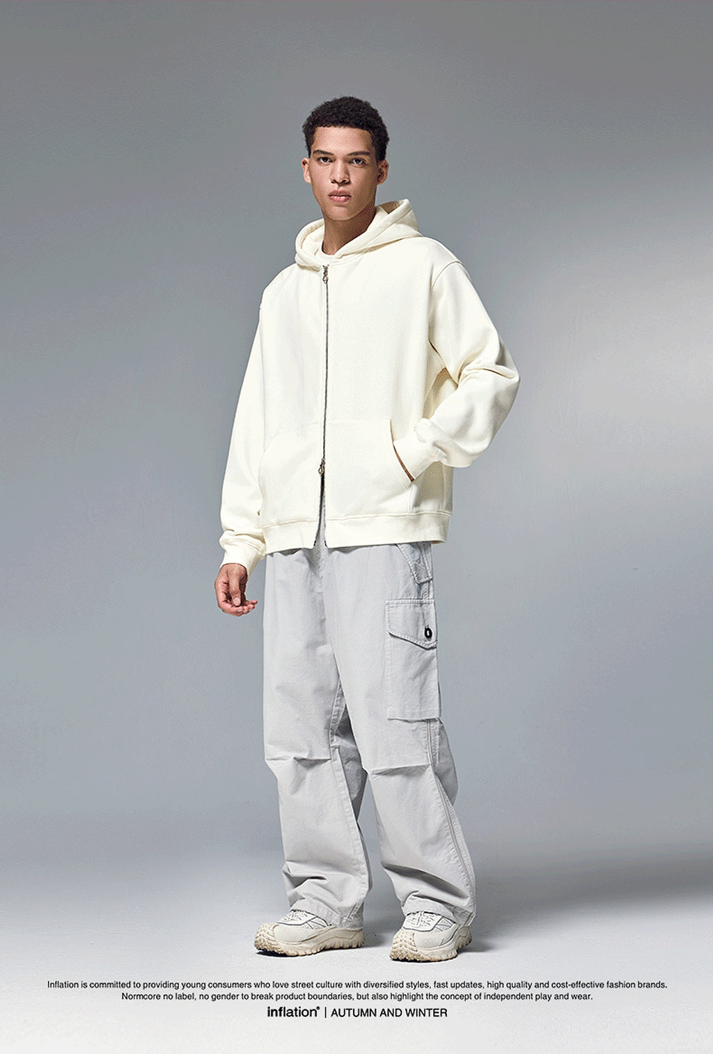 Flame Single-layer Fleece-lined Hooded Jacket Solid Color Double-headed Zipper Jacket - enhanced image 16