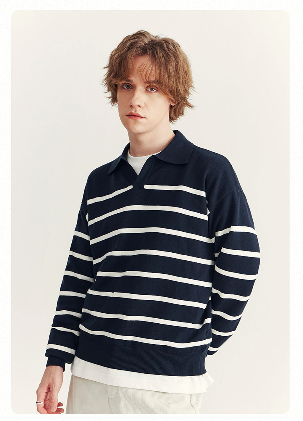 High-grade Loose Contrast Color Striped Sweater Long Sleeve Inner Wear Sweater For Men - enhanced image 16