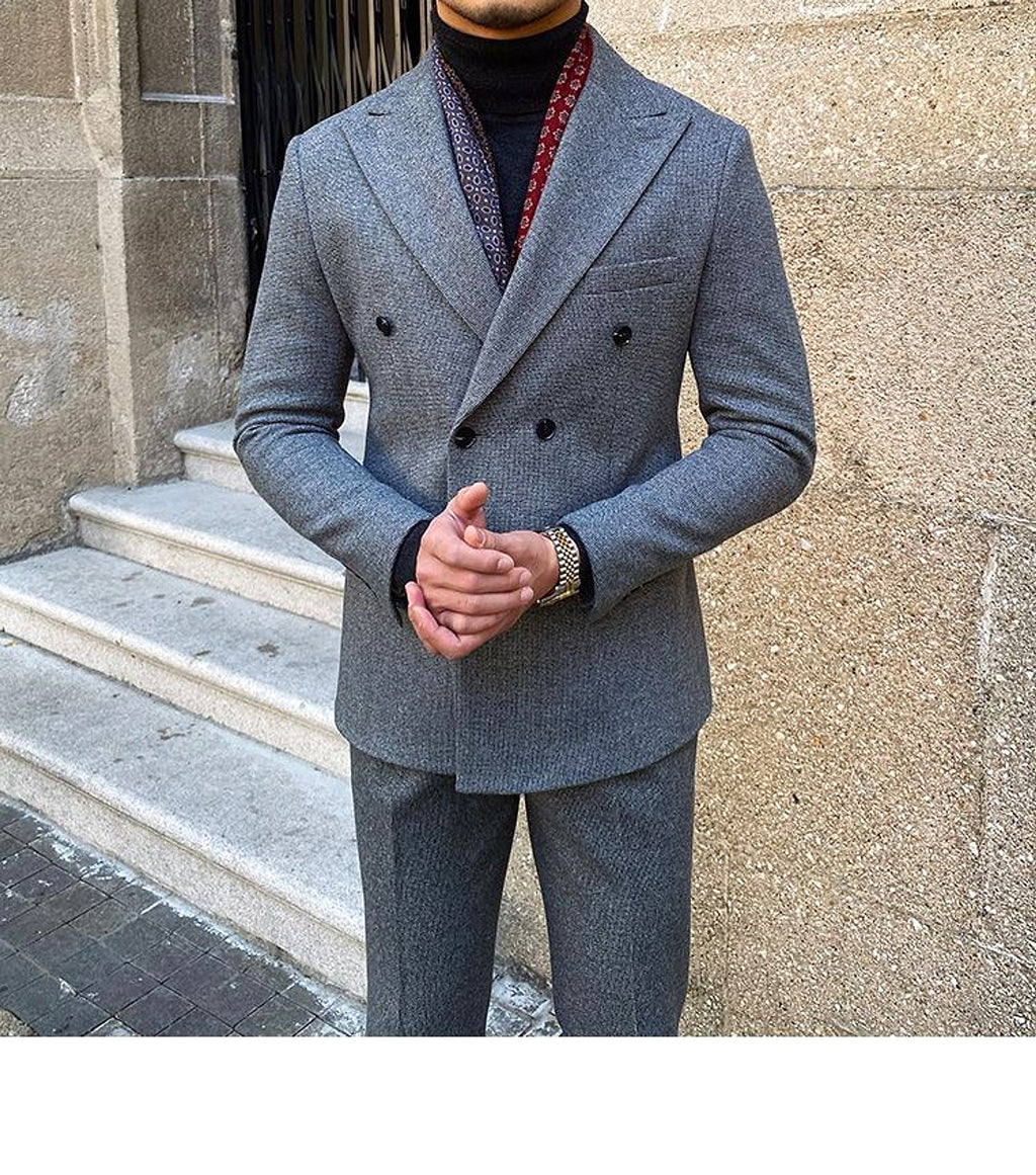 Houndstooth Double Breasted Slim Fit Suit Men's Suit - enhanced image 16