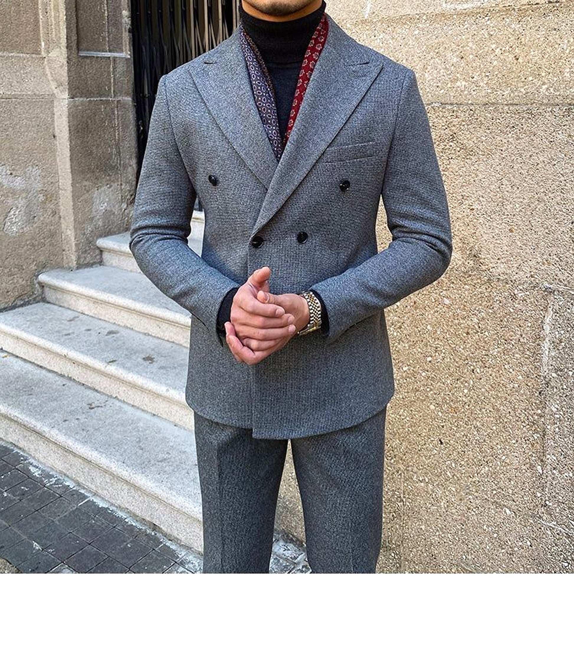 Houndstooth Double Breasted Slim Fit Suit Men's Suit - enhanced image 16