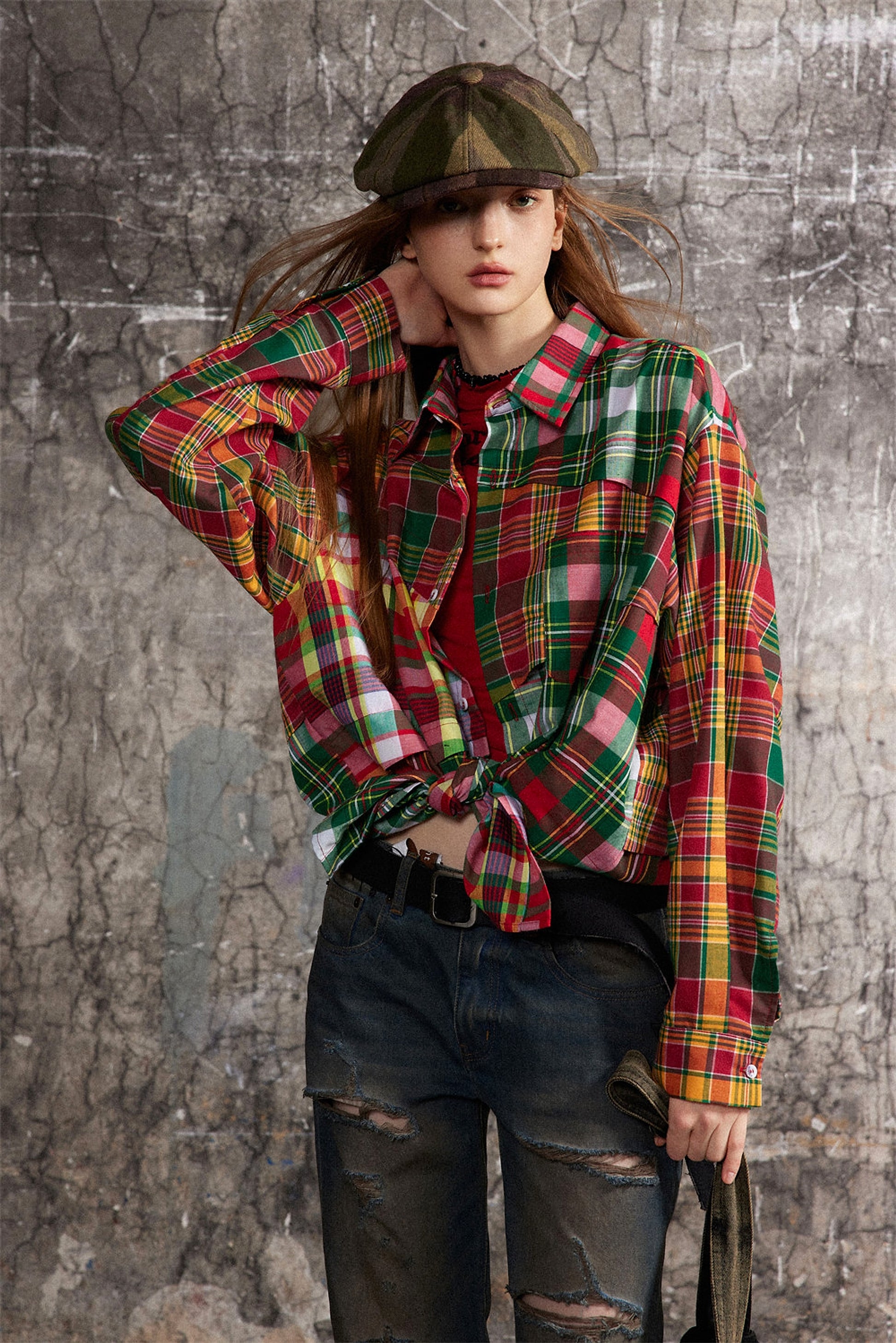 Irregular Spliced Plaid Blouse Women DressShirt - enhanced image 16