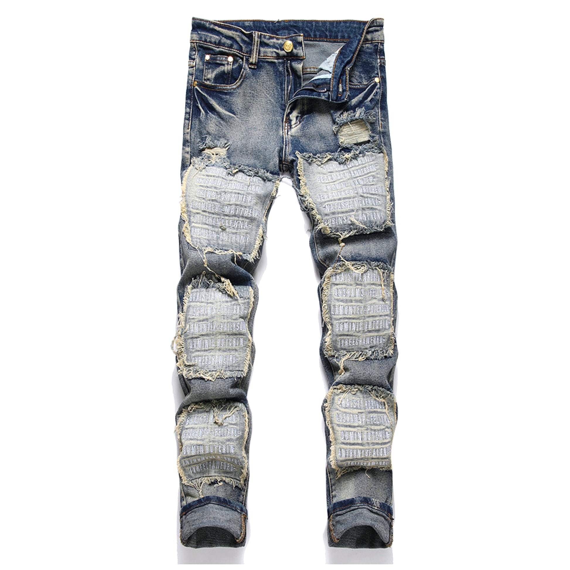 RawEdge™ – Distressed Patchwork Slim Jeans - enhanced image 16