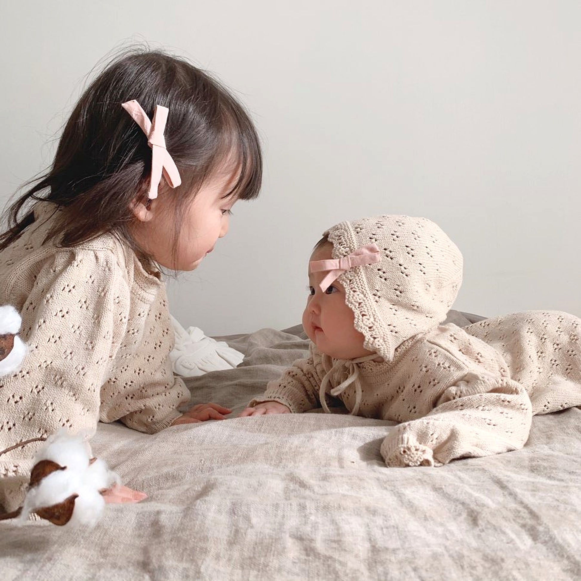 LaceNest™ – Knitted Hollow Baby Romper with Hat - enhanced image 16