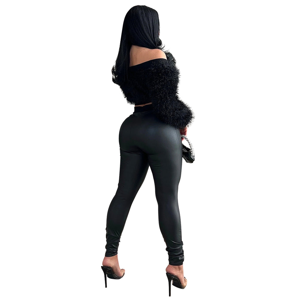 Long Sleeve Furry Short Top With Slim Trousers Two-piece Set For Women - enhanced image 16