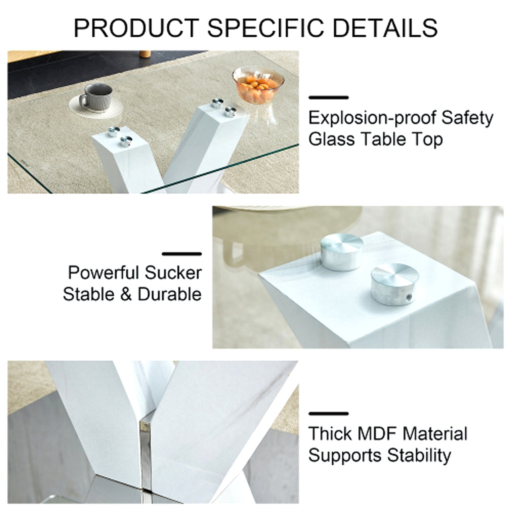 LuxeGlass™ – Modern Minimalist Coffee Table with Tempered Glass Top & Silver Pillars (US Warehouse) - enhanced image 16